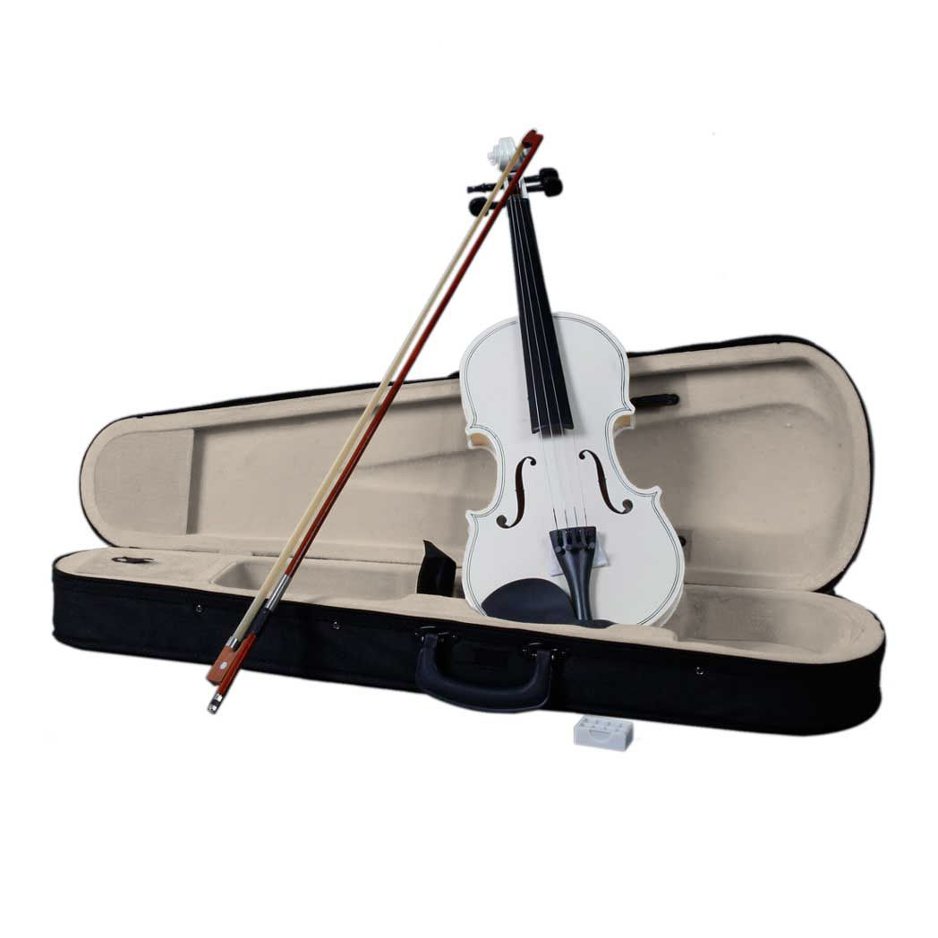 4/4 Full Size Acoustic Violin Set with Case, Bow & Rosin – Basswood Violin Outfit for Adult Learners, White