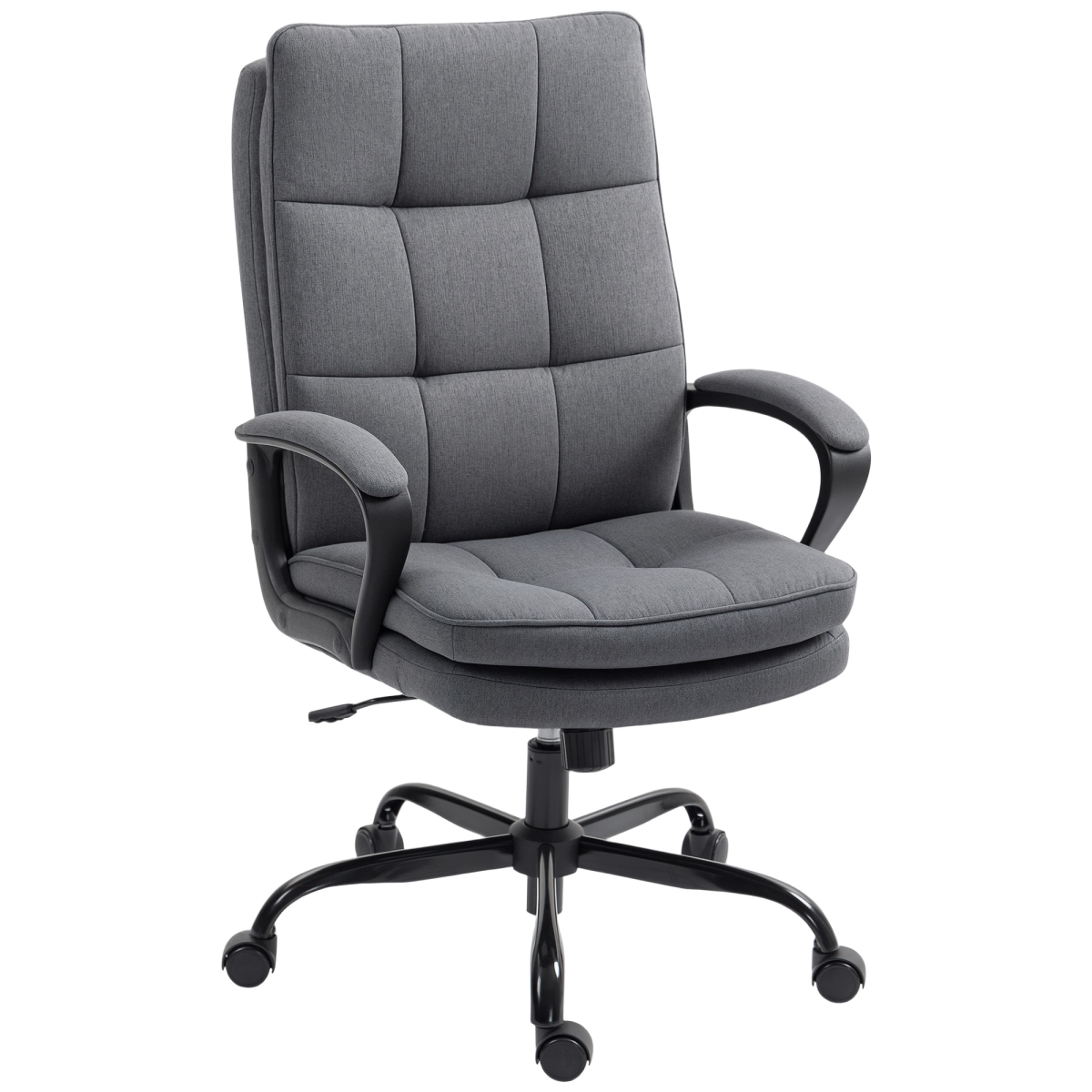 HOMCOM Linen Fabric Swivel Office Chair with Double Padding & Adjustable Tilt – Charcoal Grey