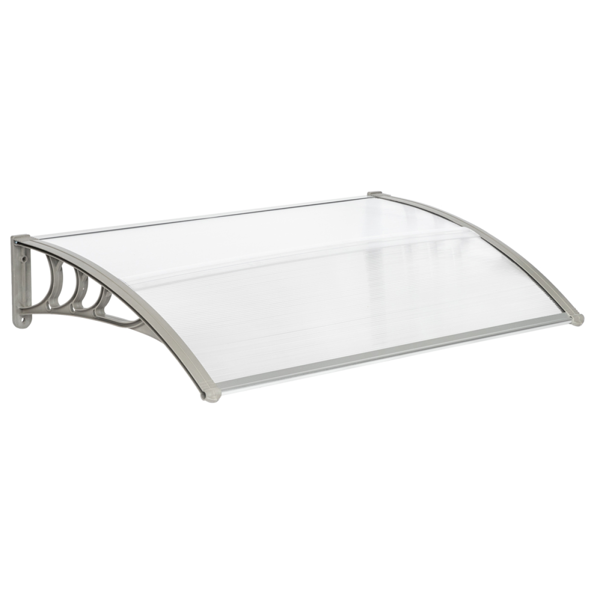 Door and Window Rain Cover Eaves Canopy, 120 x 80cm – Polycarbonate Hollow Sheet, ABS Brackets, White and Grey