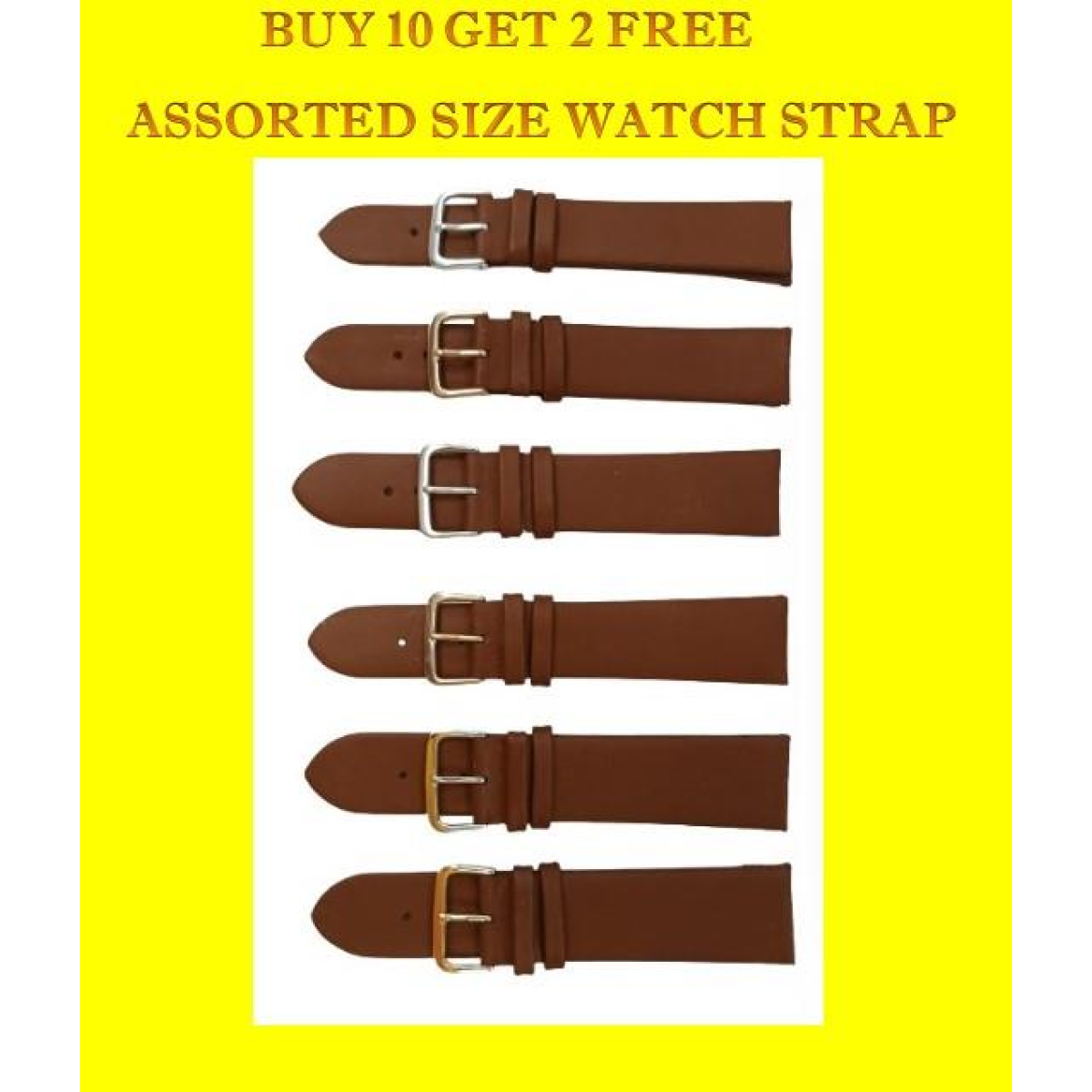 Genuine Brown Leather Watch Straps, Pack of 10 plus 2 Free – Assorted Sizes 18mm to 22mm