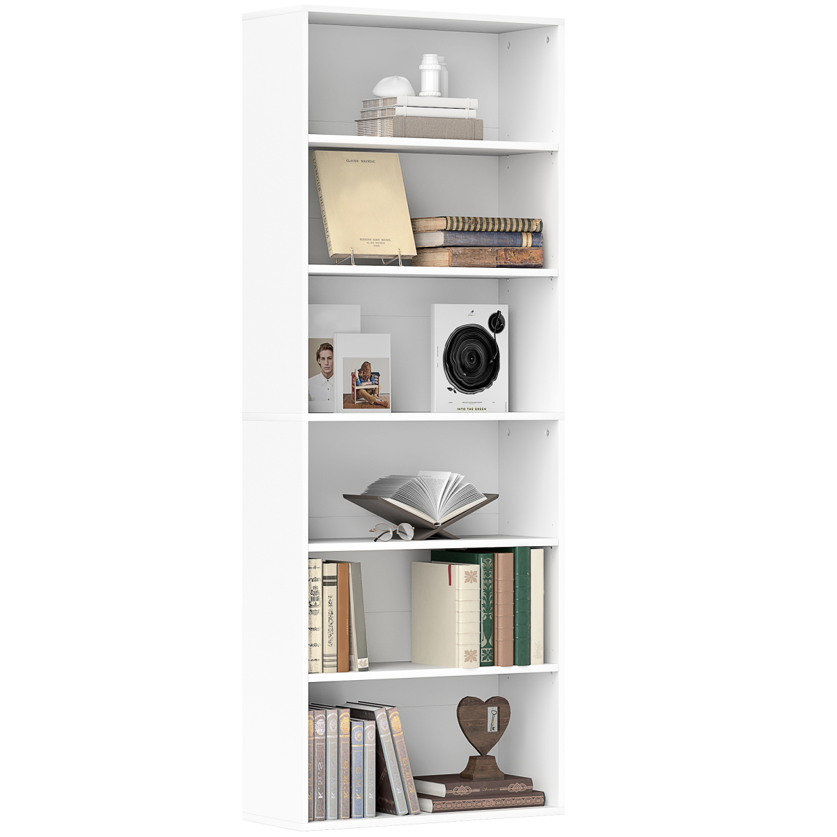 HOMCOM 6-Tier Freestanding Bookcase with Adjustable Shelves and Anti-Tipping Straps – Home Storage, White