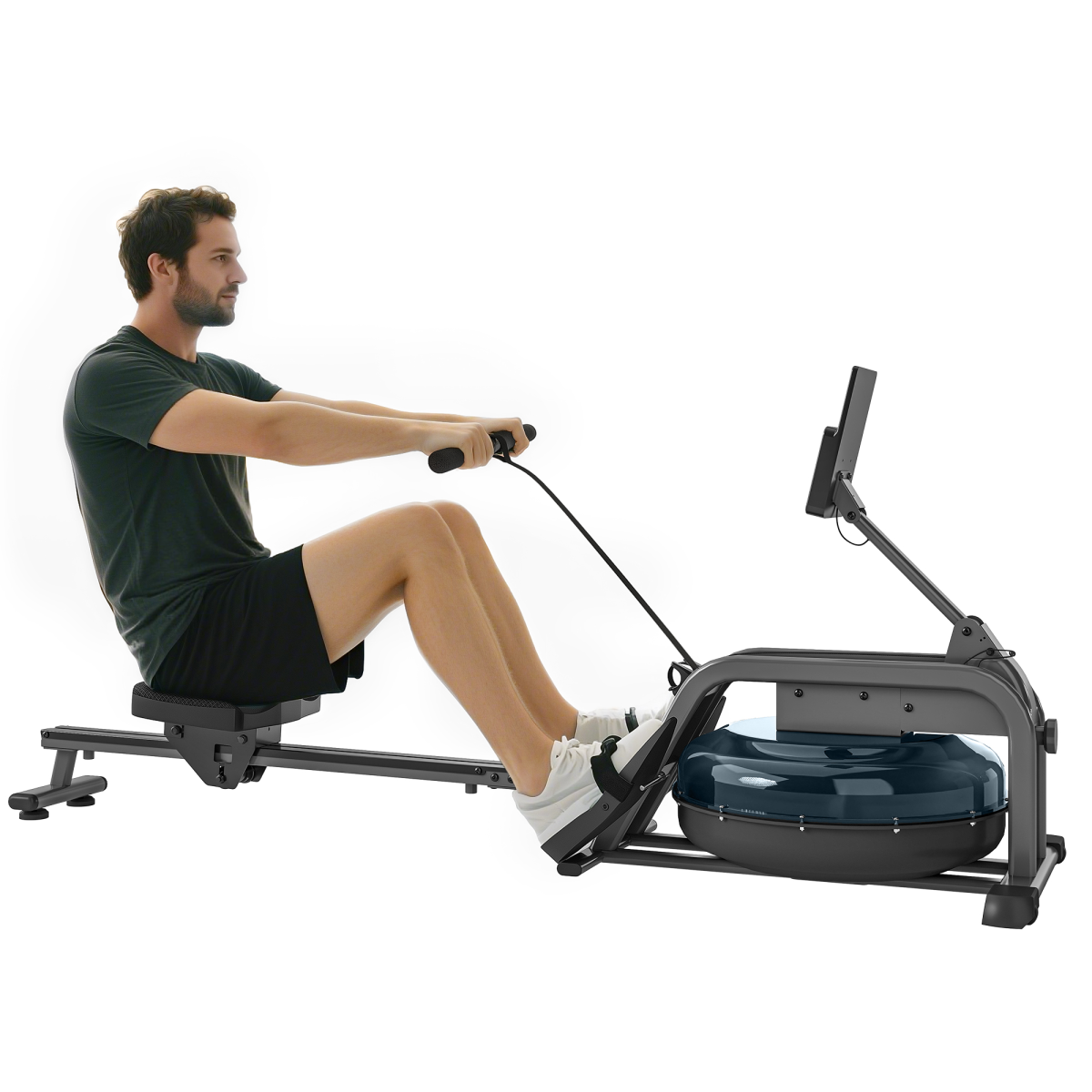 SPORTNOW Water Rowing Machine with 6 Adjustable Water Levels, LCD Monitor & Vertical Storage – Home Rower, Black