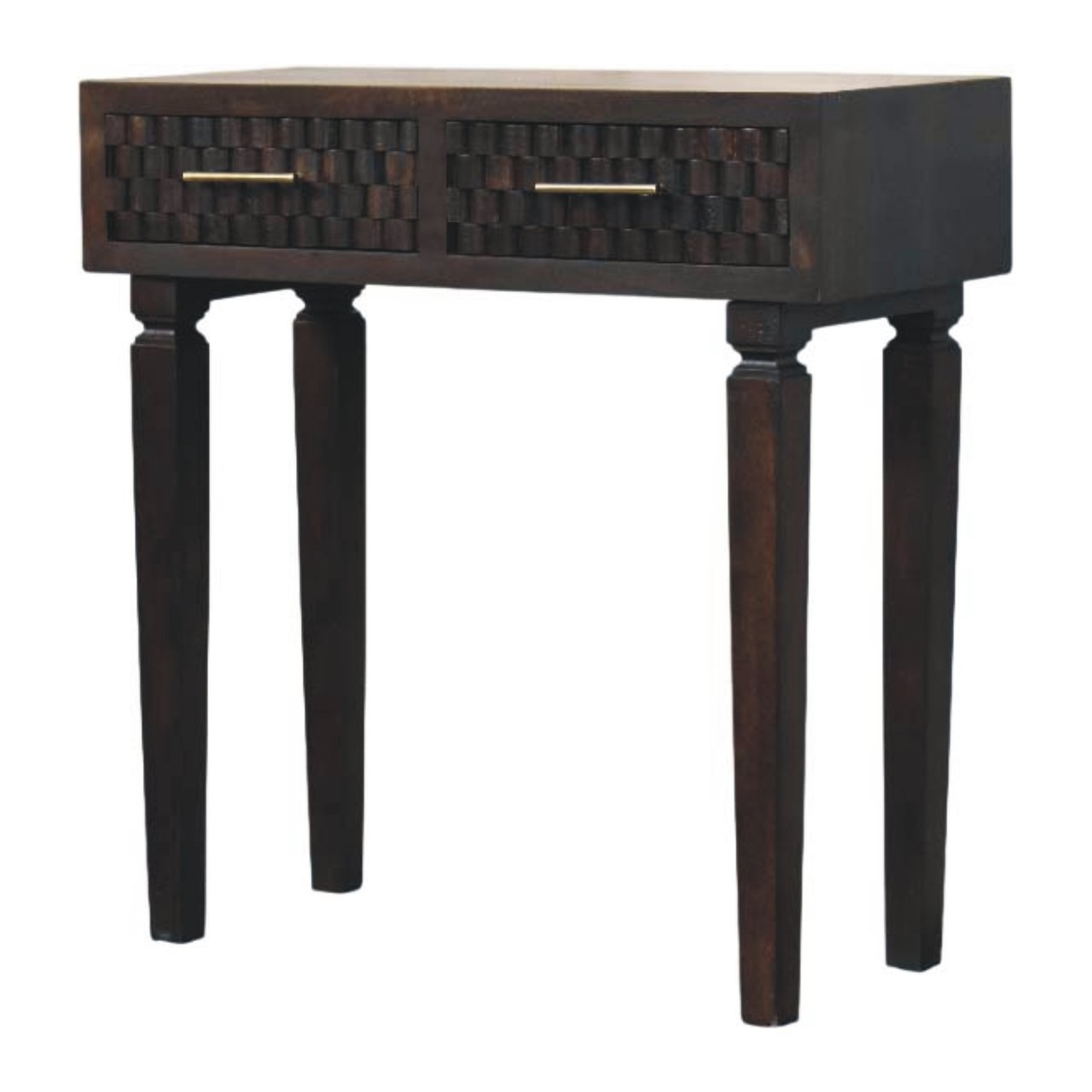 Artisan Furniture Solid Wood Arno Console Table with 2 Hand-Carved Drawers – Hallway or Desk, Dark Brown