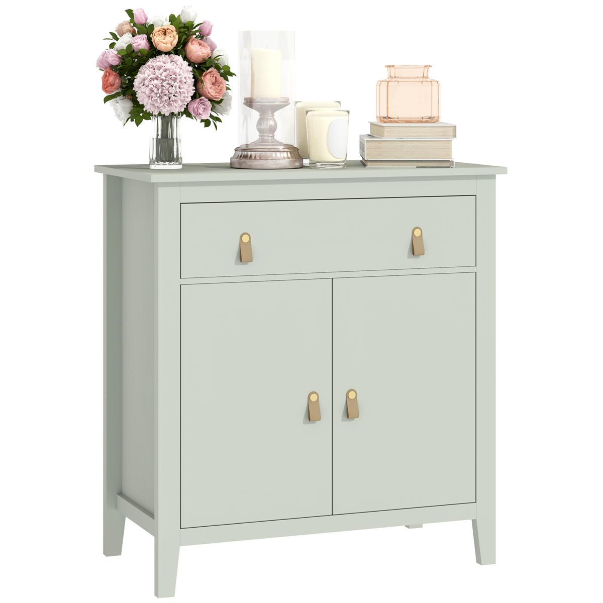 HOMCOM Sideboard with Drawer and Adjustable Shelf – Kitchen and Living Room Storage Cabinet, Light Green