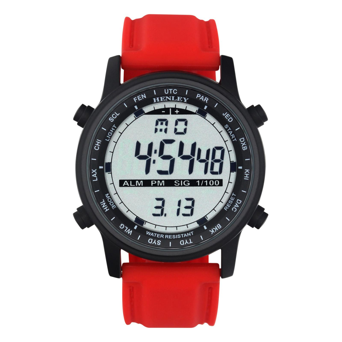 Henley Men's Digital Rubber Strap Watch, Black Dial, Red – HDG038.10