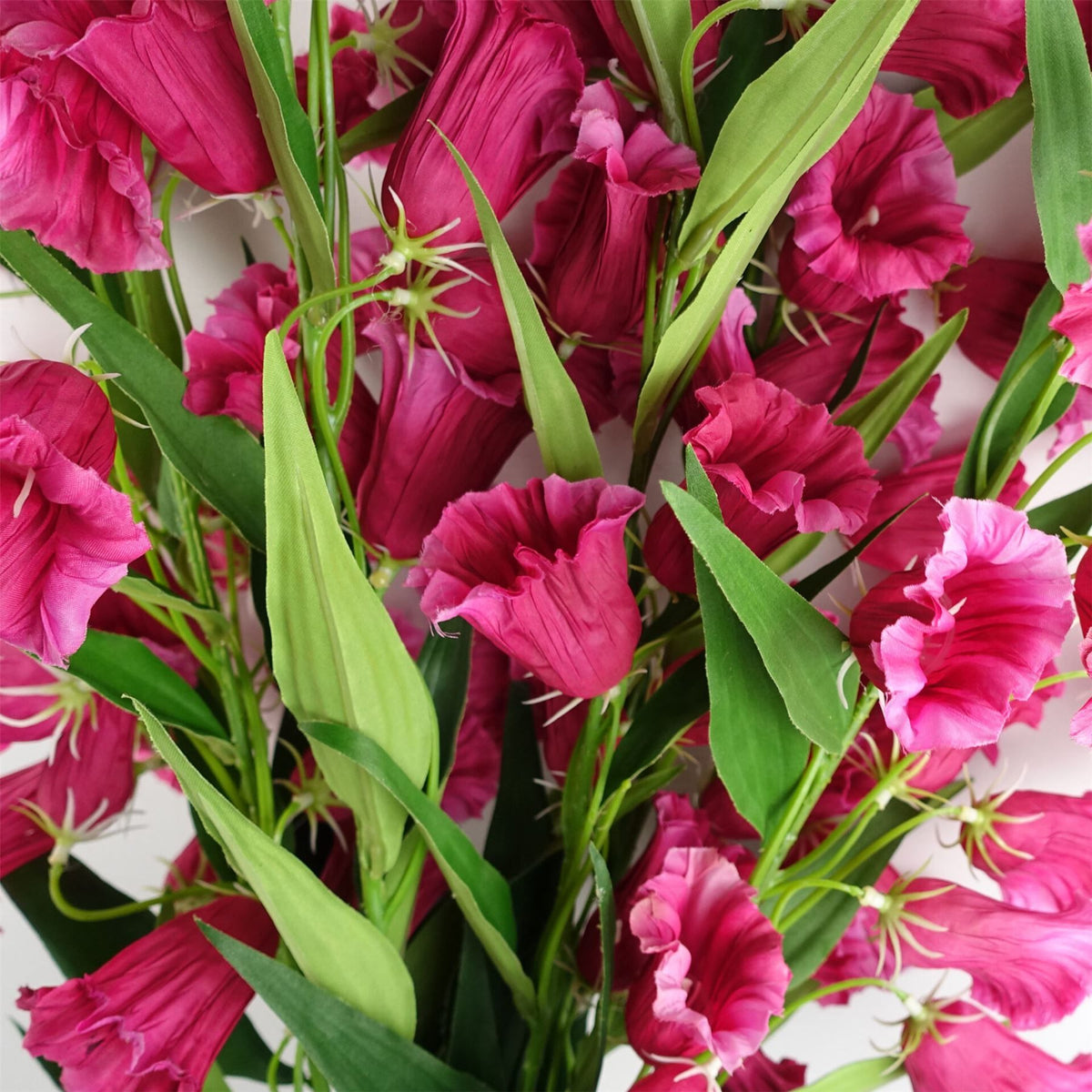 Leaf Trumpet Artificial Flower Stem, 100cm with Silk Flowers and Wired Shapable Stem, Fuchsia Pink
