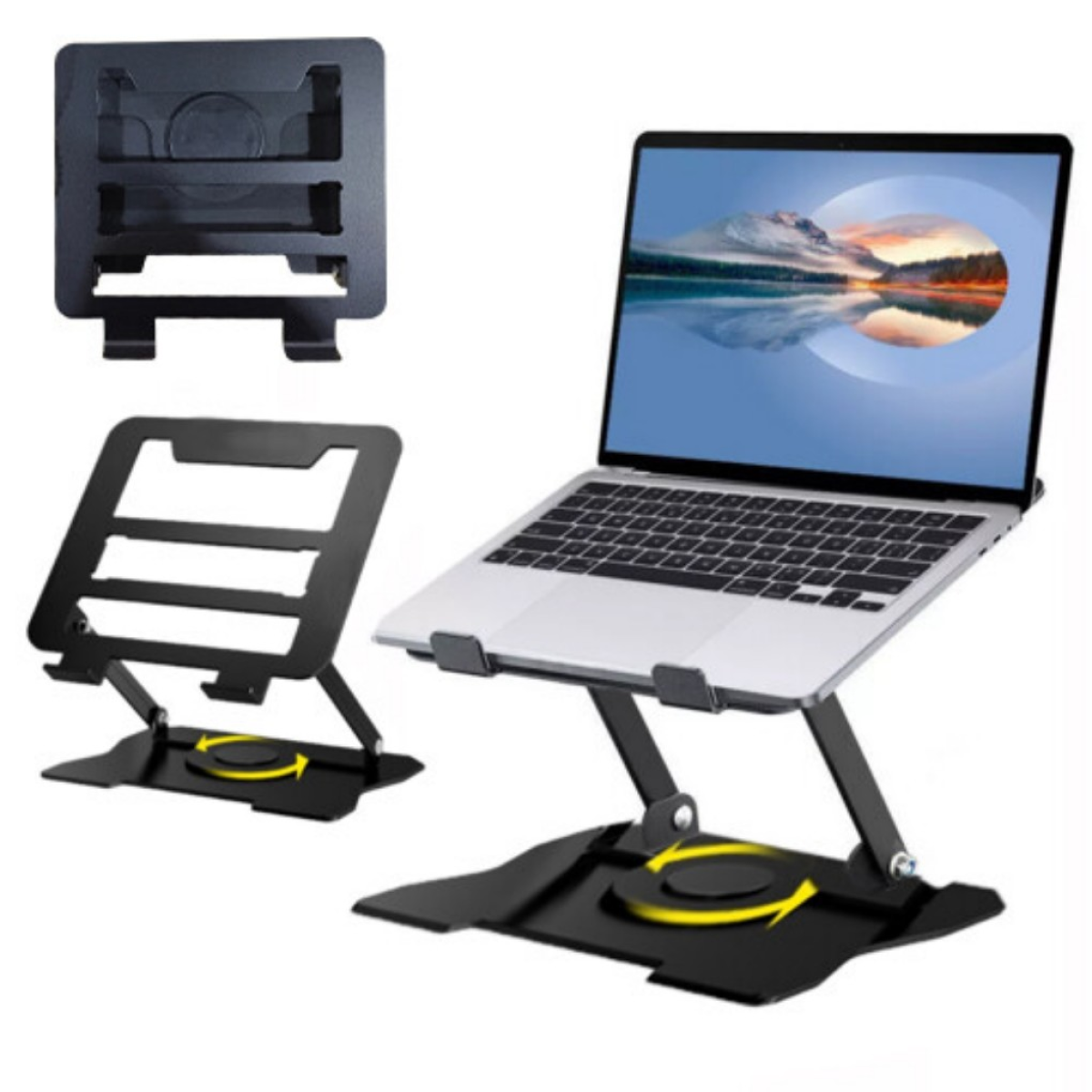 Foldable Metal Laptop & Tablet Stand with 360° Rotation – Adjustable Riser, Silicone Pad, 8kg Load