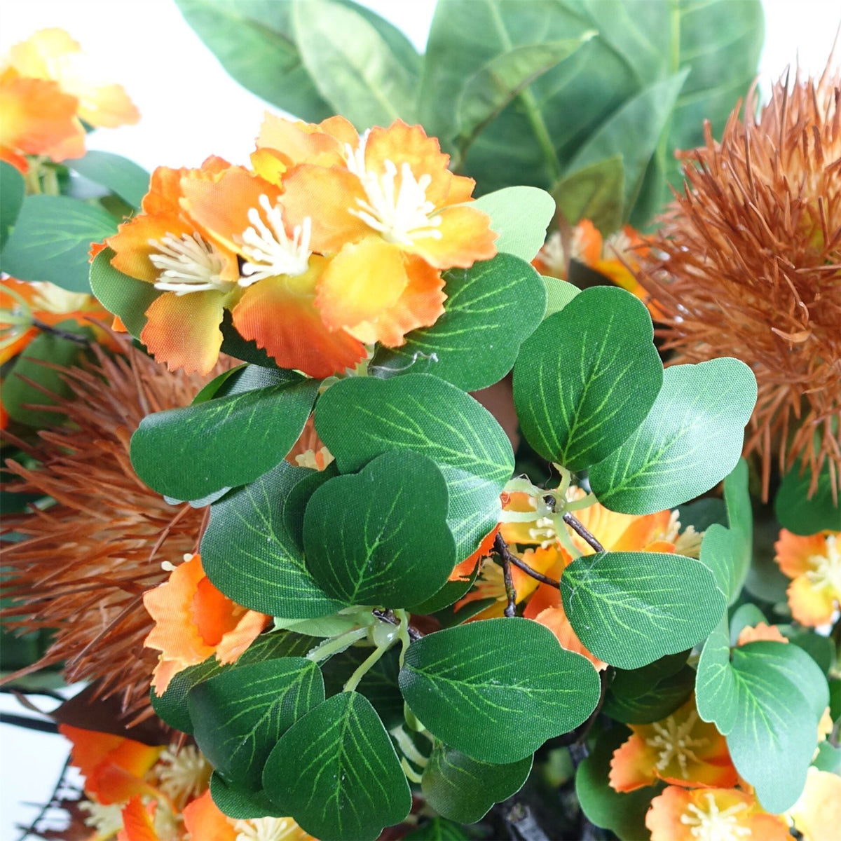 Artificial Orange Flower Foliage Spray Stems, Pack of 6 – 60cm Wired Silk Flowers