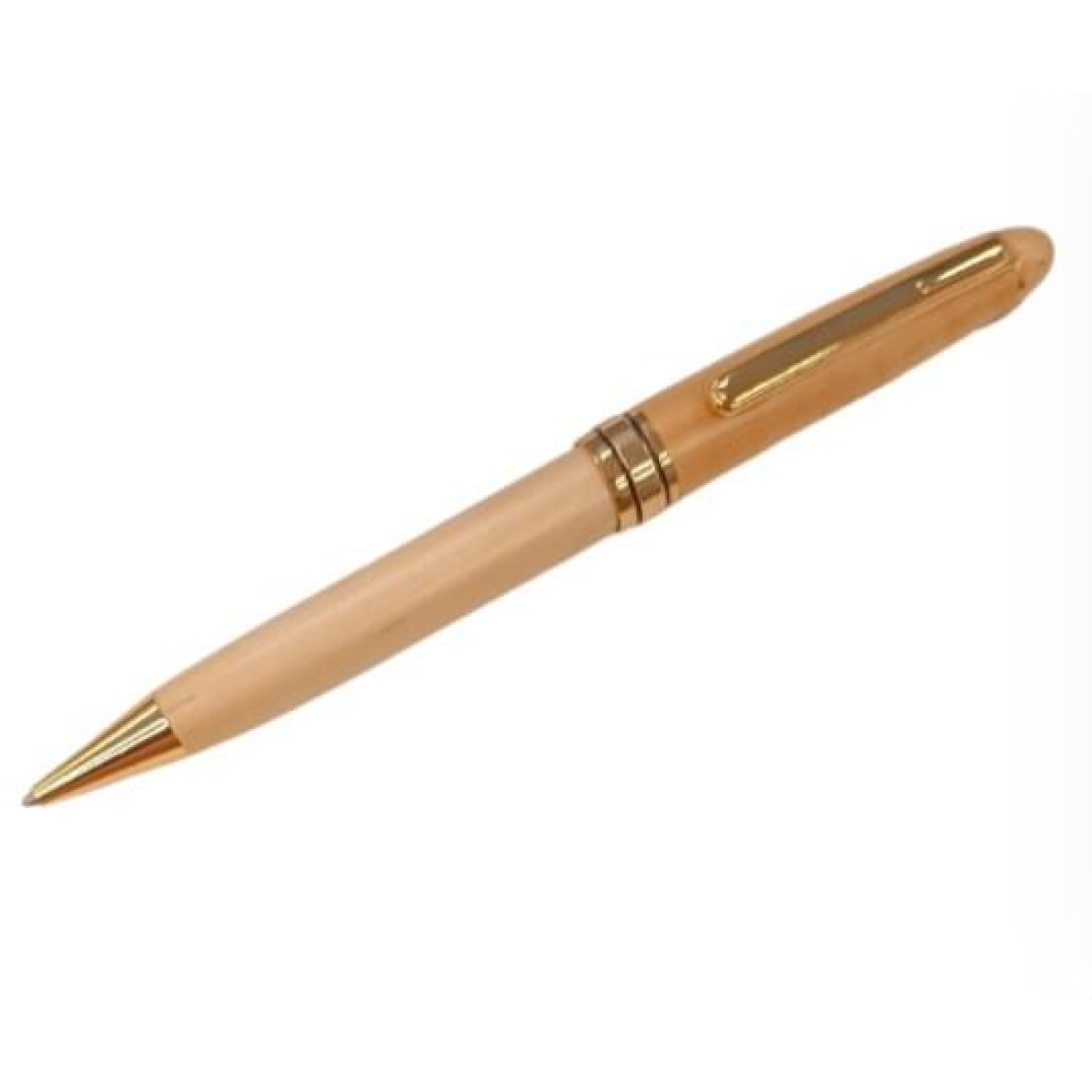 IMPERIAL Handcrafted Wood Ball Pen with Gold Trim – Elegant Gift for Pen Collectors, Light Brown