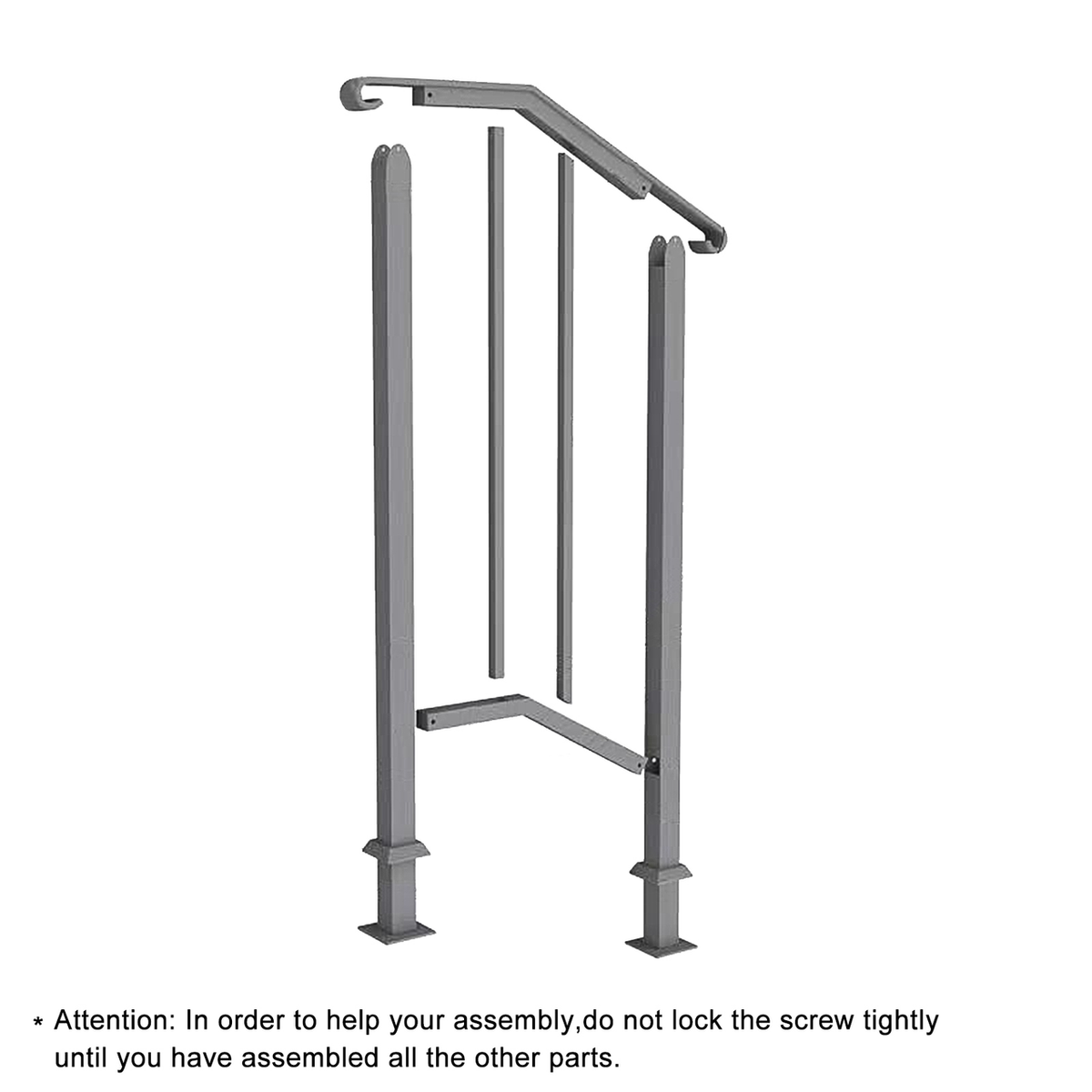 Artisasset Matte Black Outdoor Iron Handrail for 1 Step – Galvanised Iron Garden Step Rail with Install Kit