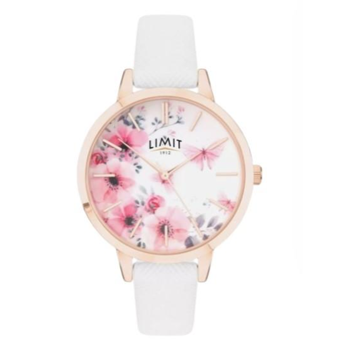Limit Ladies Secret Garden Watch – Pink & White Floral Dial, White Leather Strap