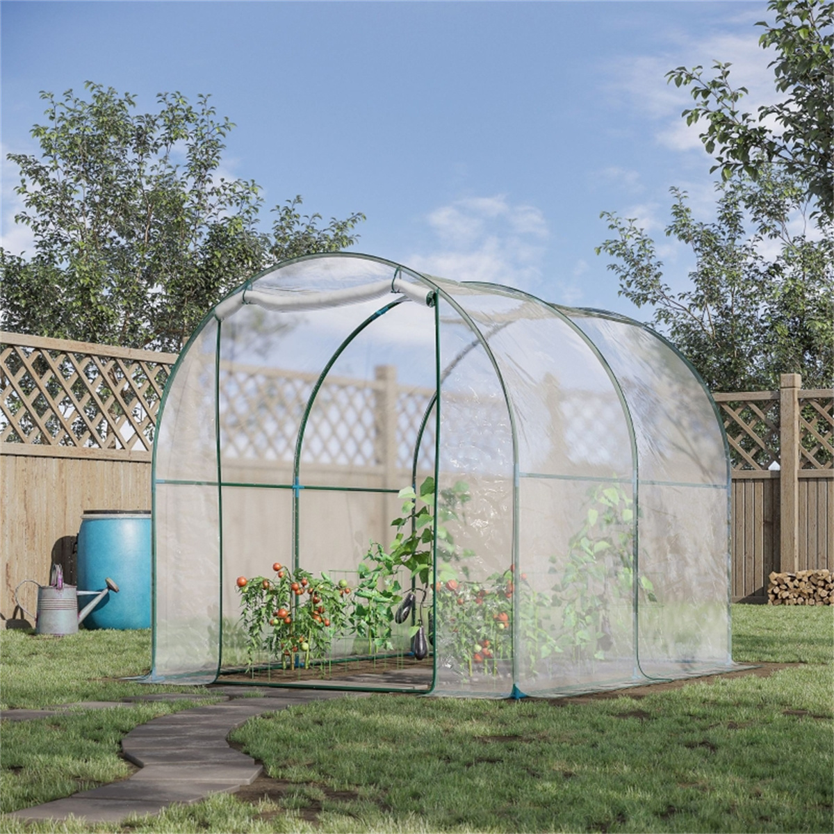 Garden Greenhouse with Roll-Up Zipped Door, 200W x 250D x 200H cm – Steel Frame, Transparent PVC Cover