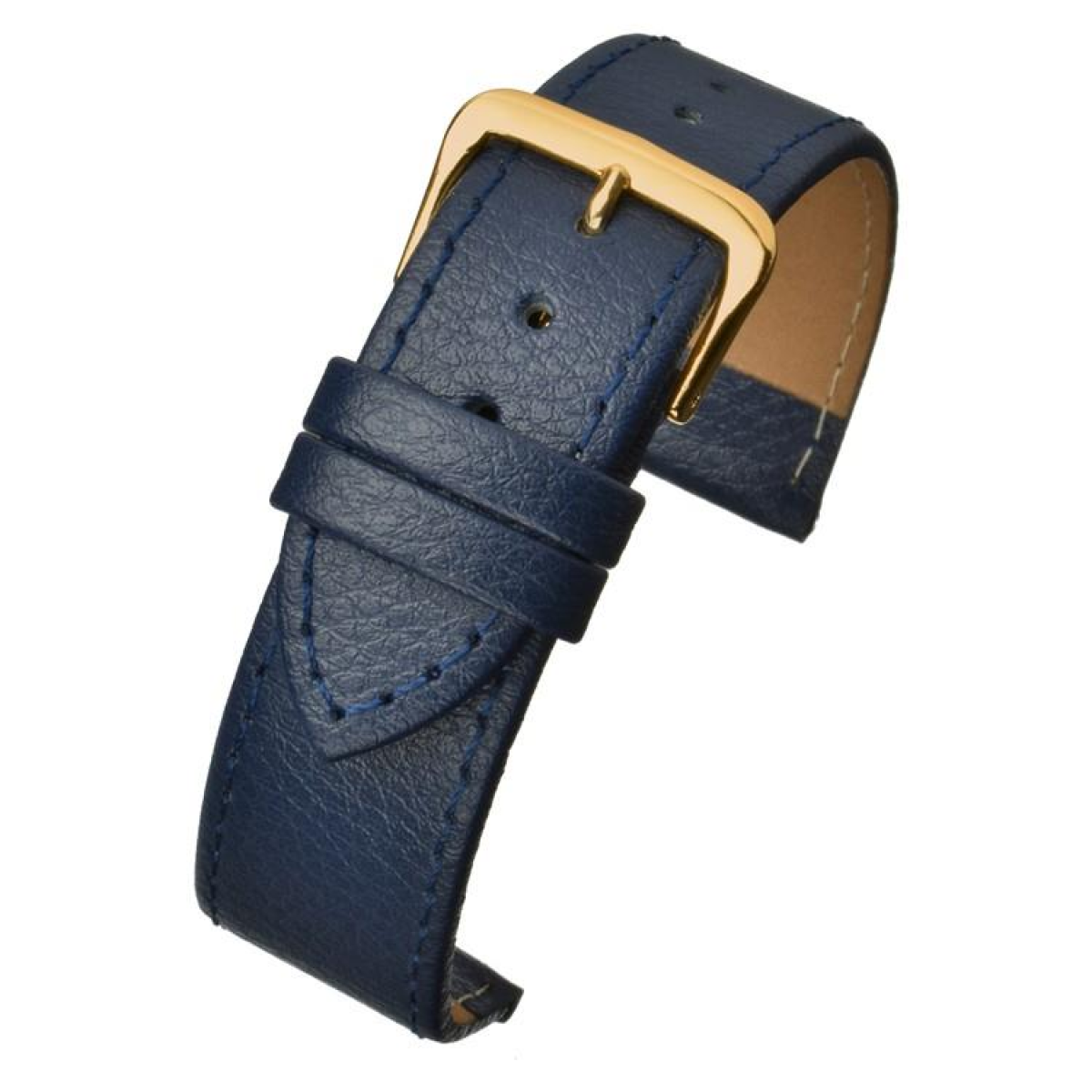 Buffalo Grain Leather Watch Strap with Stitched Edge, 16mm – Blue