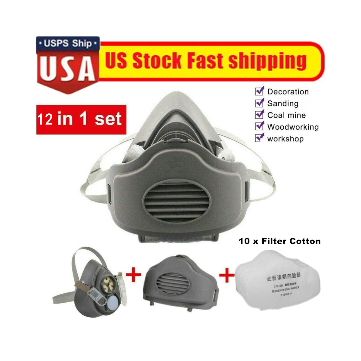 Reusable Half Face Respirator Dust Masks, 2 Pack, Model 3200 with 3700 Filter Holders – Woodworking, Grey