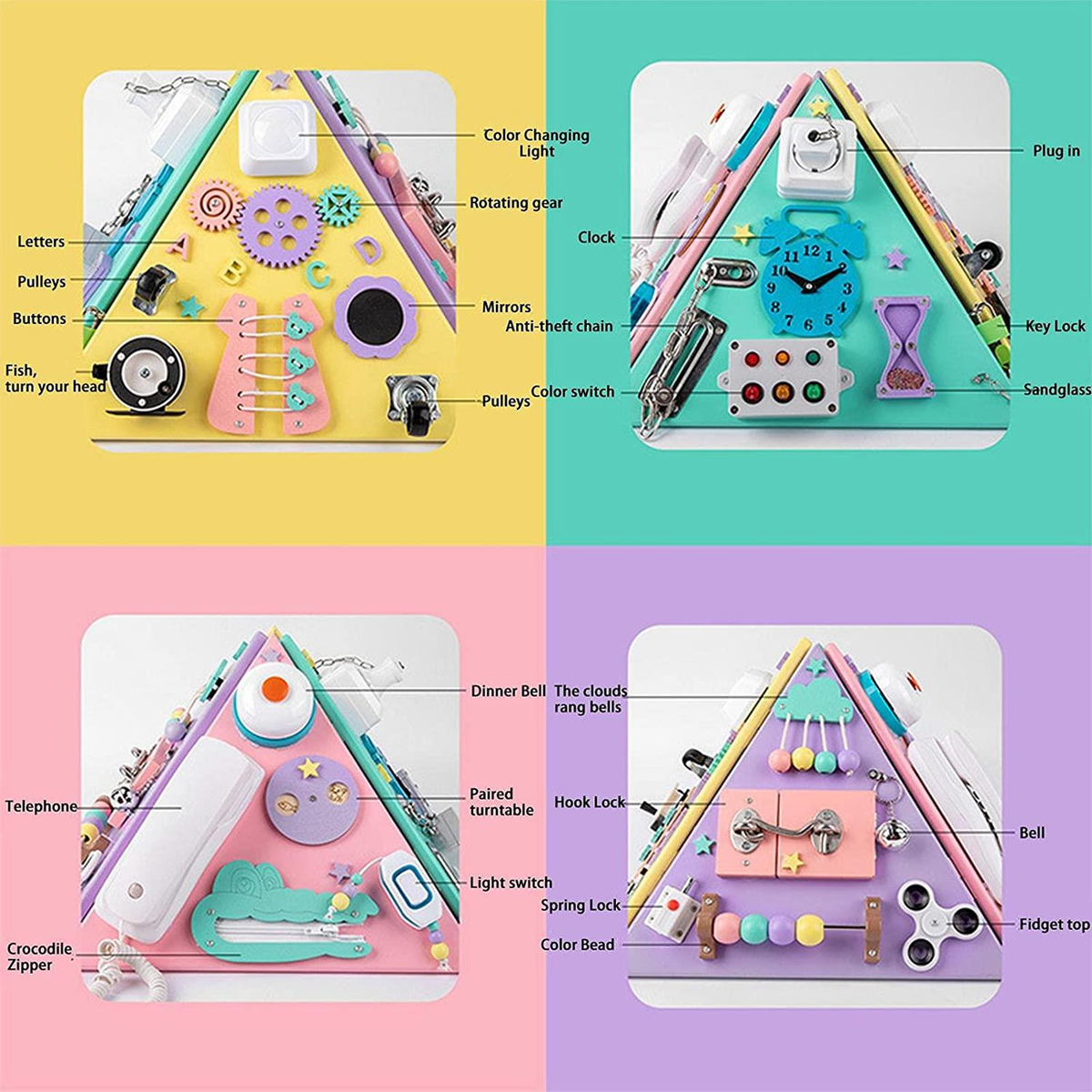 Montessori Busy Board Pyramid for Toddlers – Wooden Sensory Activity Cube for Motor Skills