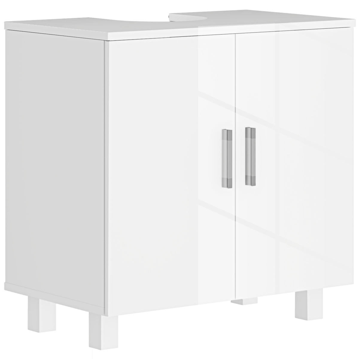 HOMCOM High Gloss Freestanding Under Sink Bathroom Cabinet with U-Shape Cut-Out and Middle Shelf – White