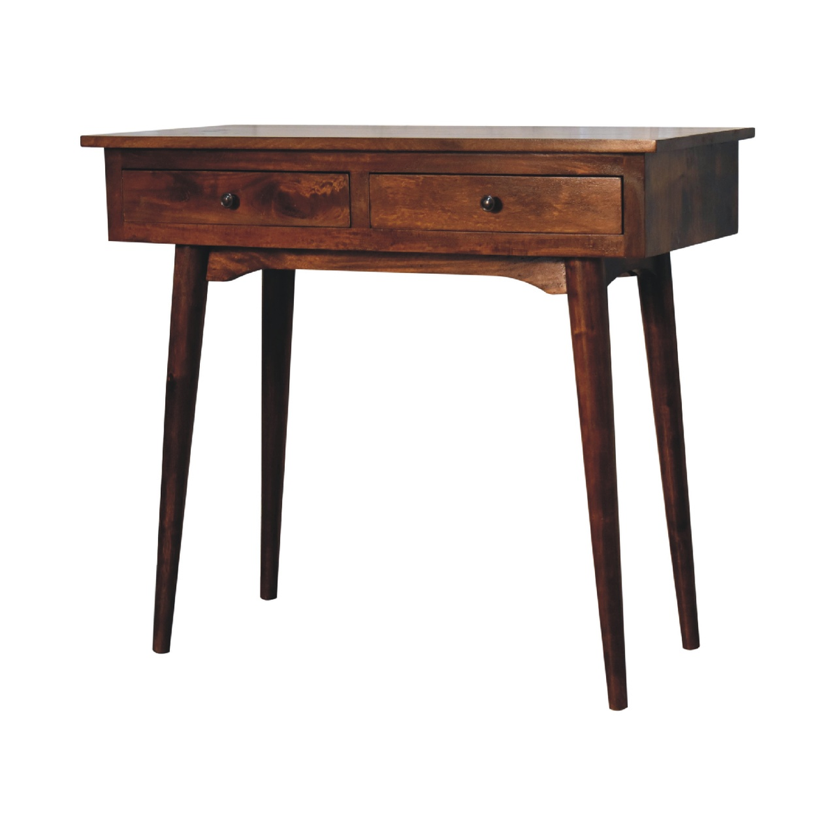 Artisan Furniture Solid Mango Wood Chestnut Hallway Console Table with 2 Drawers, Dark Brown