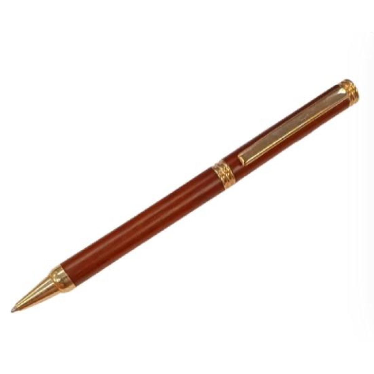 Imperial Handcrafted Natural Wood Ball Pen with Gold Trim – Elegant Lightweight Bamboo Design, Matt Brown