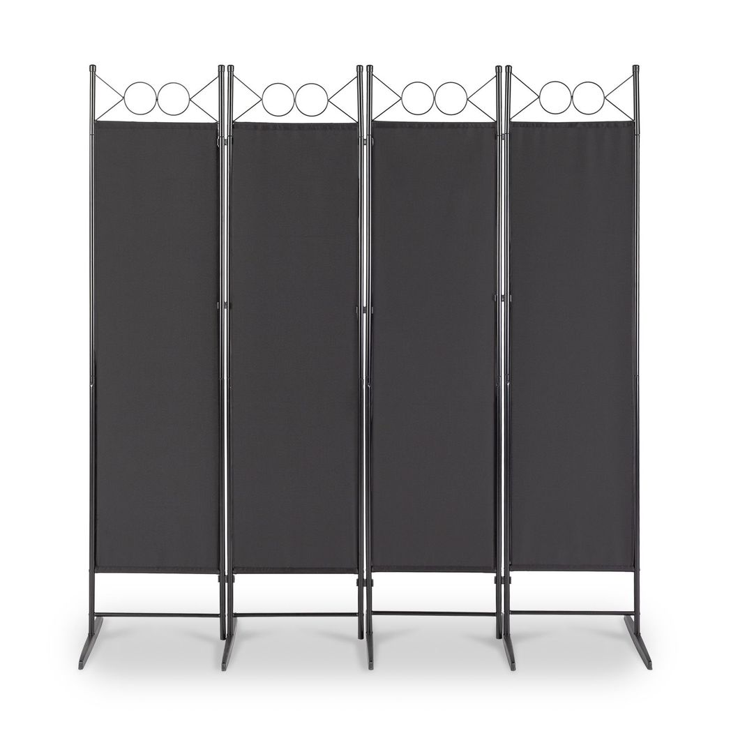 4-Panel Folding Room Divider Screen, 164 x 175cm – Black Carbon Steel Frame with Polyester Fabric