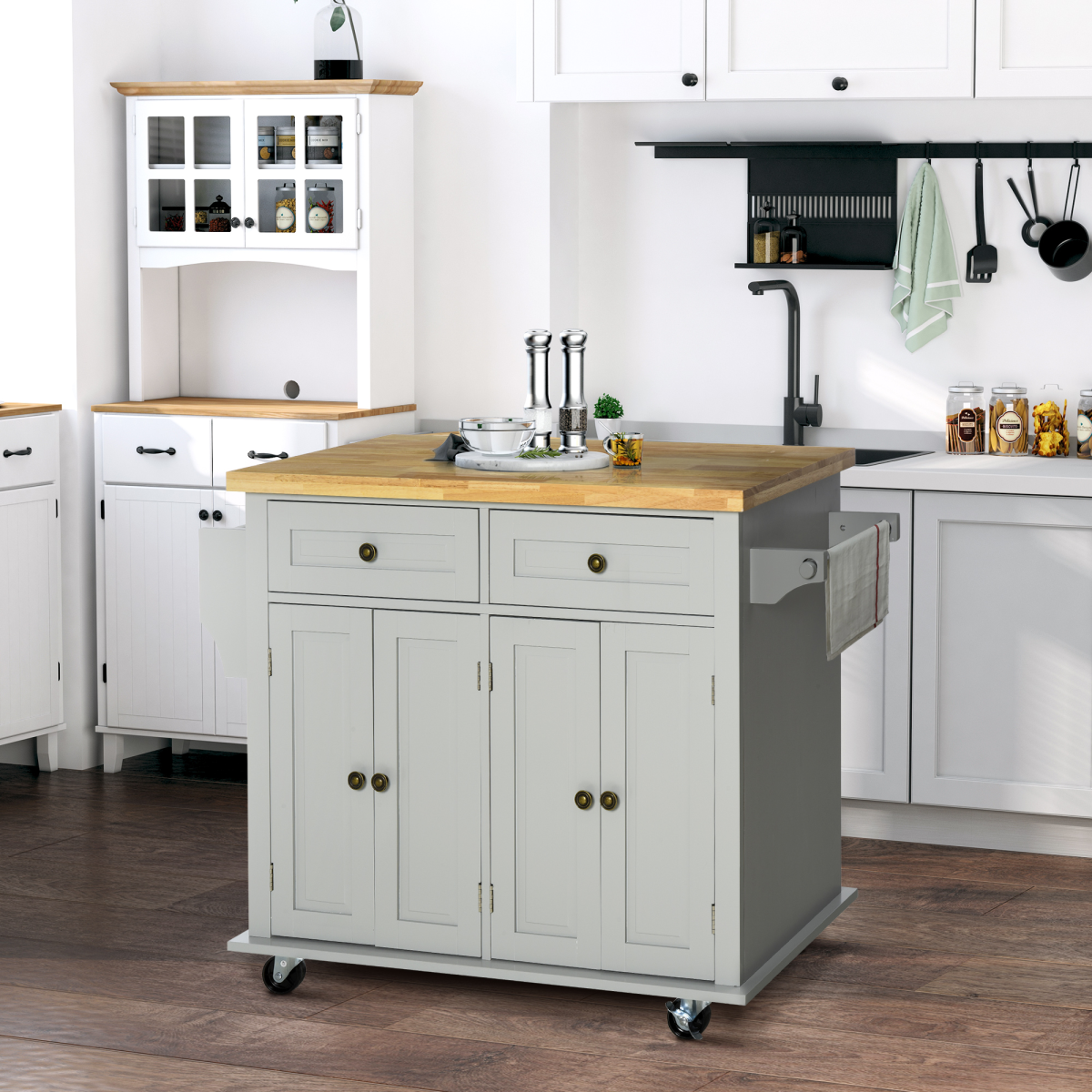 Modern Kitchen Storage Cabinet with 2 Drawers & Cupboards – Flat Worktop, Kitchen and Dining Room Furniture