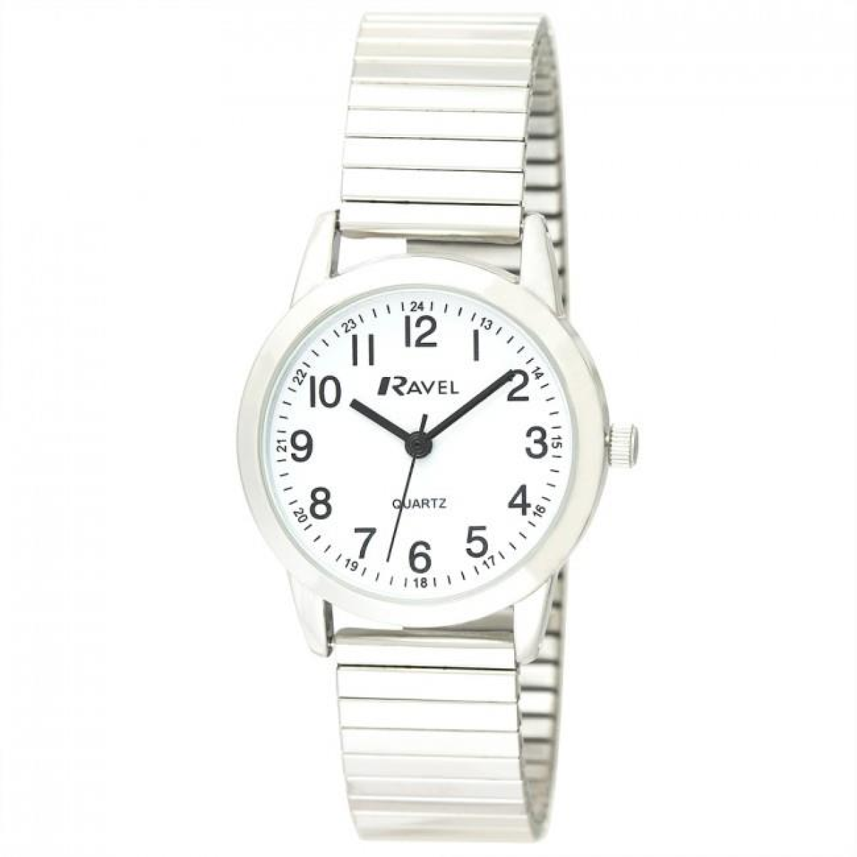 Ravel Ladies Bold Number Expander Bracelet Watch – White Dial, Gold Tone, 27mm, R0232.21.2
