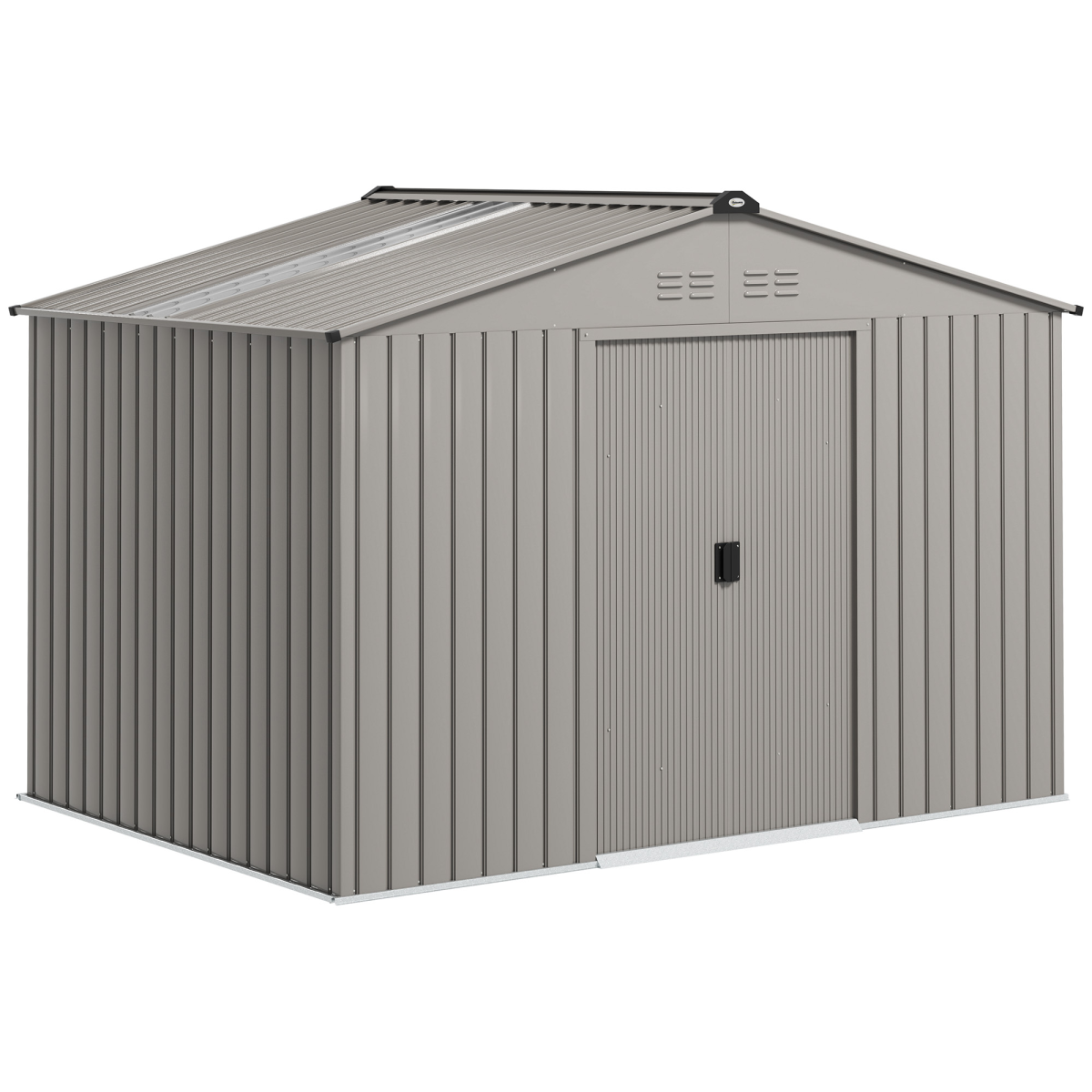 Outsunny 9x6ft Galvanised Steel Garden Shed with Sliding Lockable Double Door & Vents – Tool Storage, Silver Grey