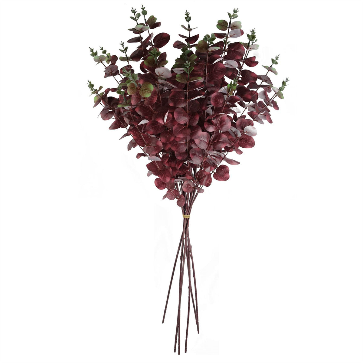 Artificial Burgundy Eucalyptus Foliage Stems, Pack of 6 – 100cm Realistic Silk Leaf Greenery