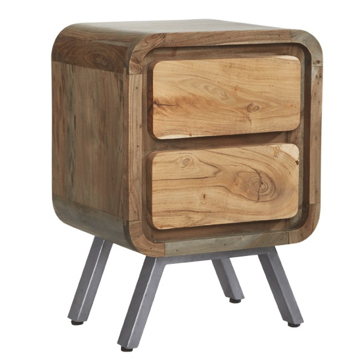 Indian Hub Aspen Hand-Crafted 2 Drawer Lamp Table – Retro-Inspired Side Table for Any Room
