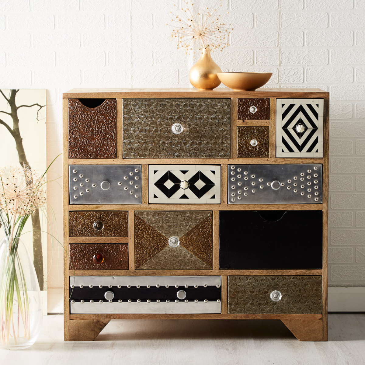 Indian Hub Sorio Hand-Crafted 14 Drawer Chest – Artisan Design Bedroom & Hallway Storage