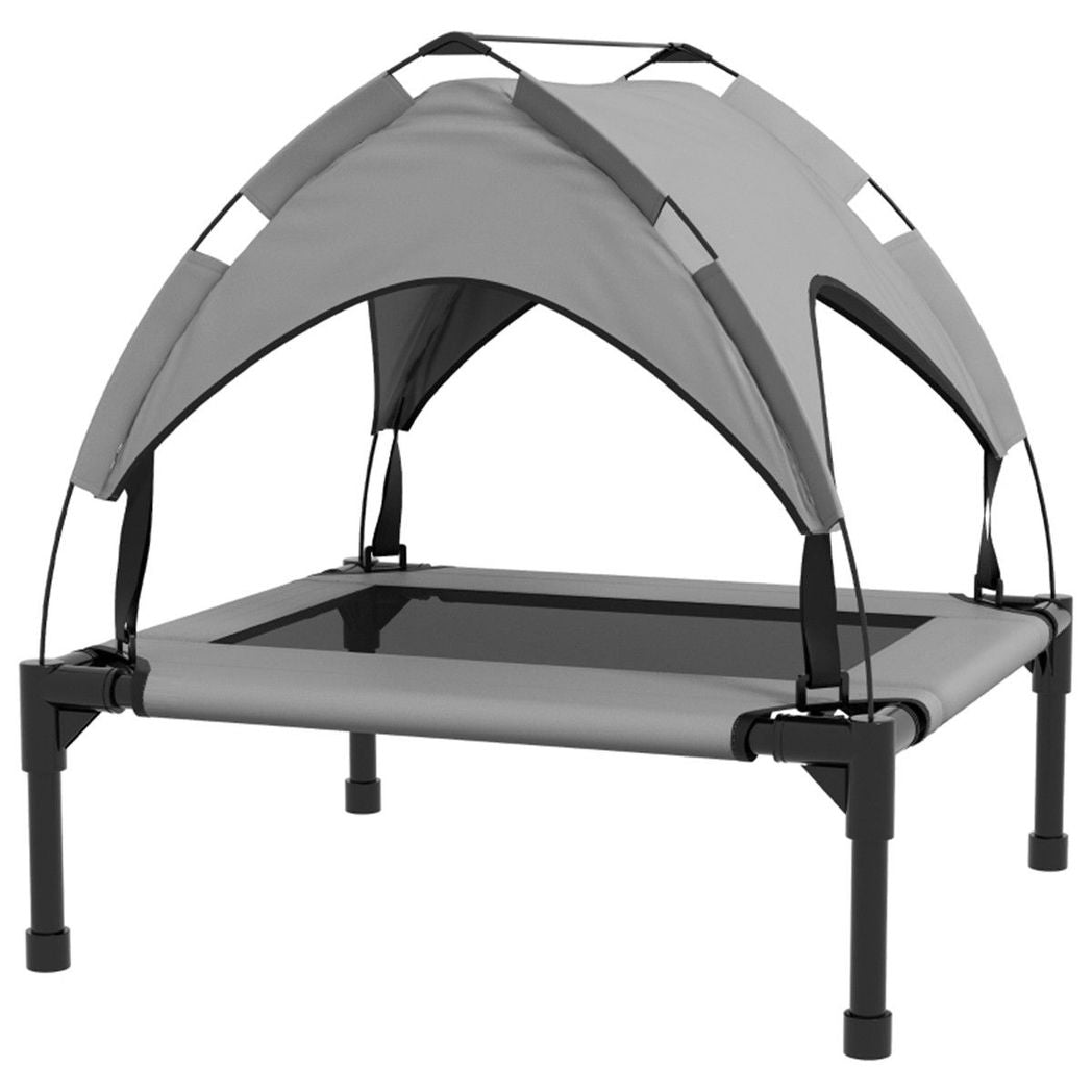 Raised Dog Bed with UV-Resistant Canopy, Breathable Mesh & Steel Frame – Elevated Pet Cot, Light Grey