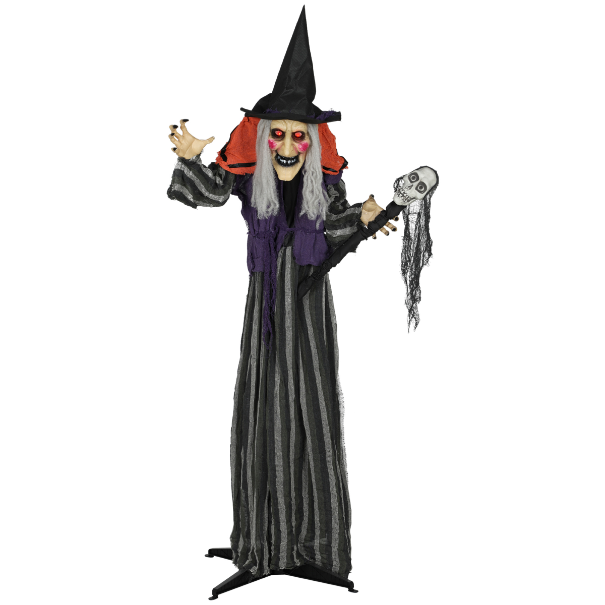 Outsunny Voice Activated Halloween Animatronic Standing Witch with Skull Staff – 160 cm Life-Size