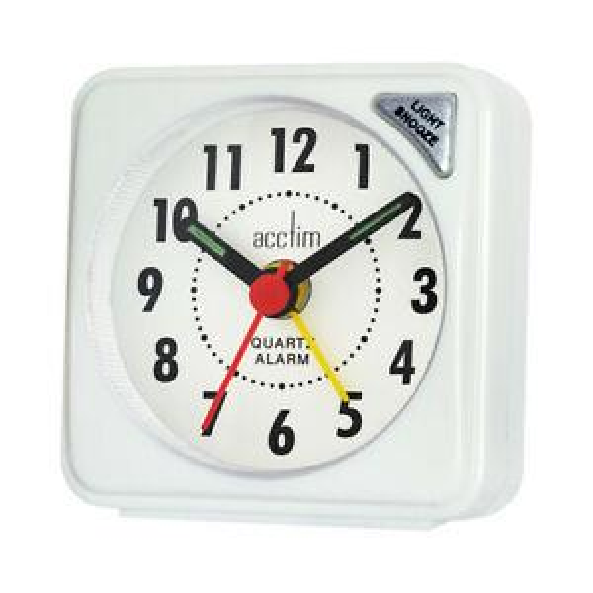 Acctim Ingot Quartz Travel Alarm Clock with Light, Snooze & Crescendo Alarm – Luminous Hands, White