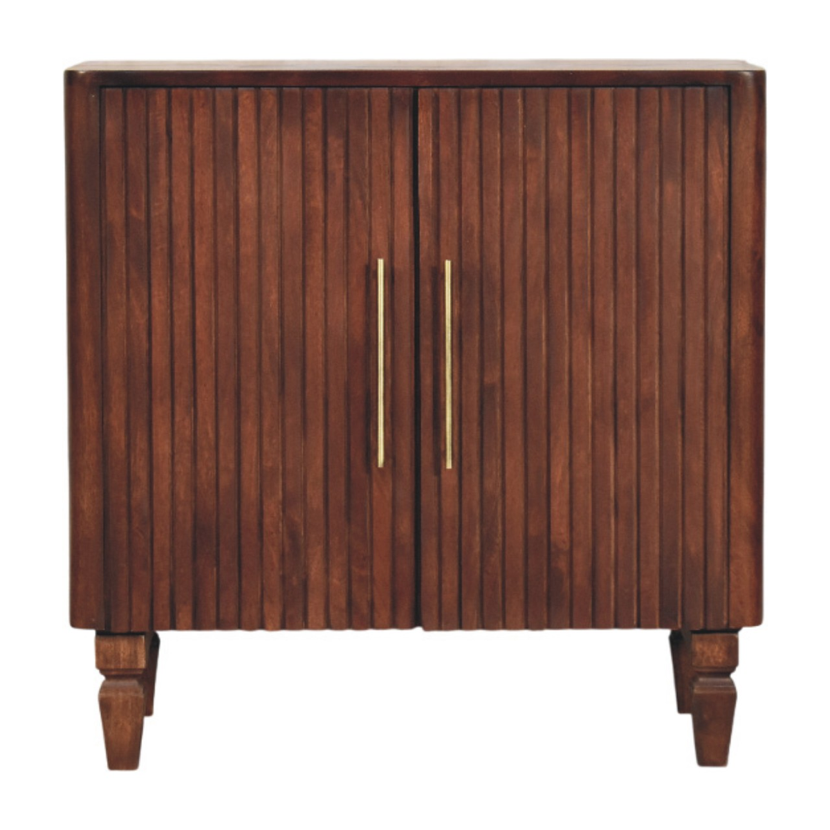 Artisan Furniture Cavallo Solid Mango Wood Cabinet with 2 Doors & Fluted Detailing – Brass Handles, Winewood Oak