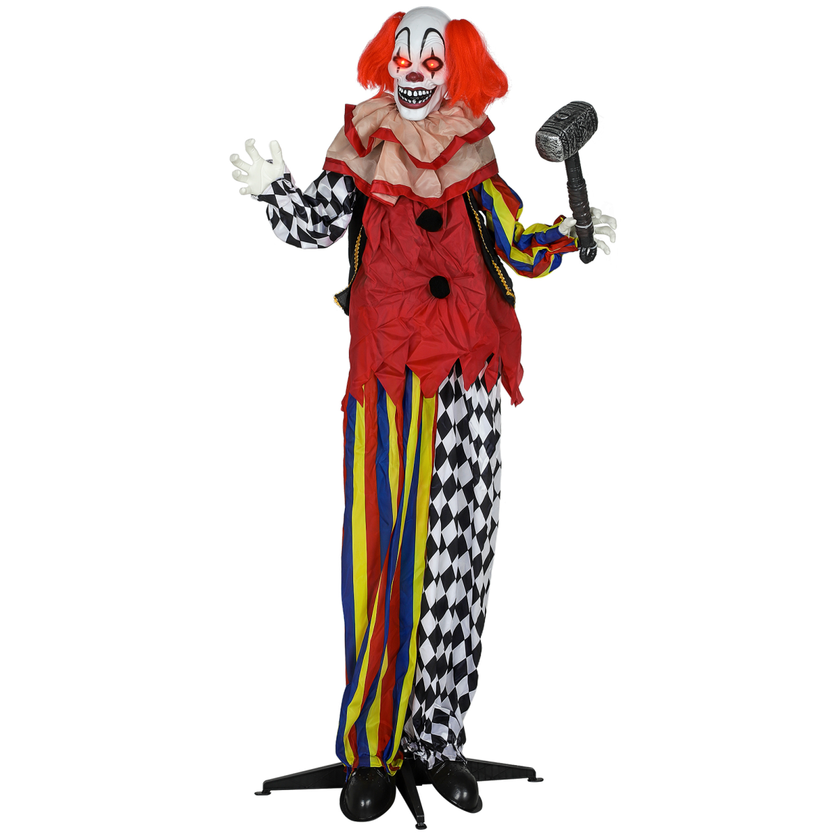 Outsunny Sound Activated Halloween Animatronic Clown – 173 cm Life-Size with Red Light-Up Eyes, Multi-Coloured