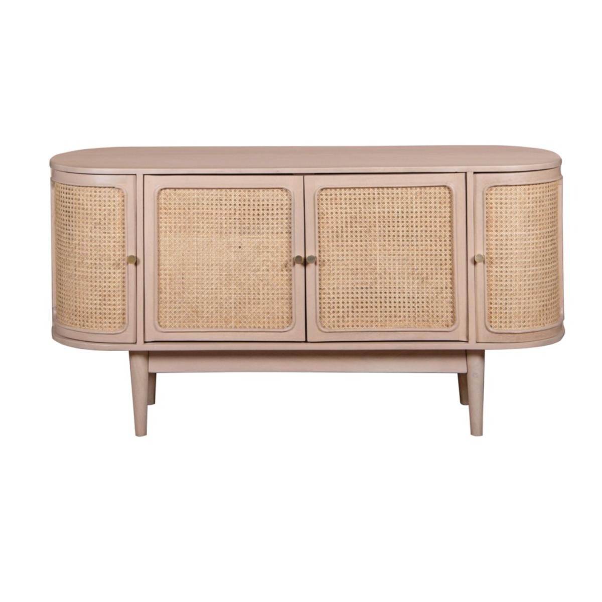 Valencia Cane & Mango Wood 4 Door Sideboard – Hand-Crafted Natural Storage Cabinet