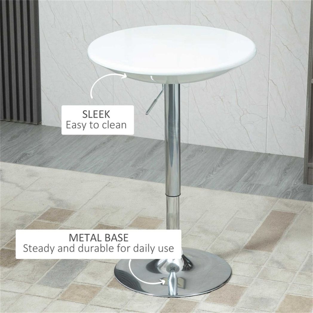 Height Adjustable Bar Table with 360° Swivel Top, 80kg Capacity, 76–97cm – Pneumatic Coffee Table, White