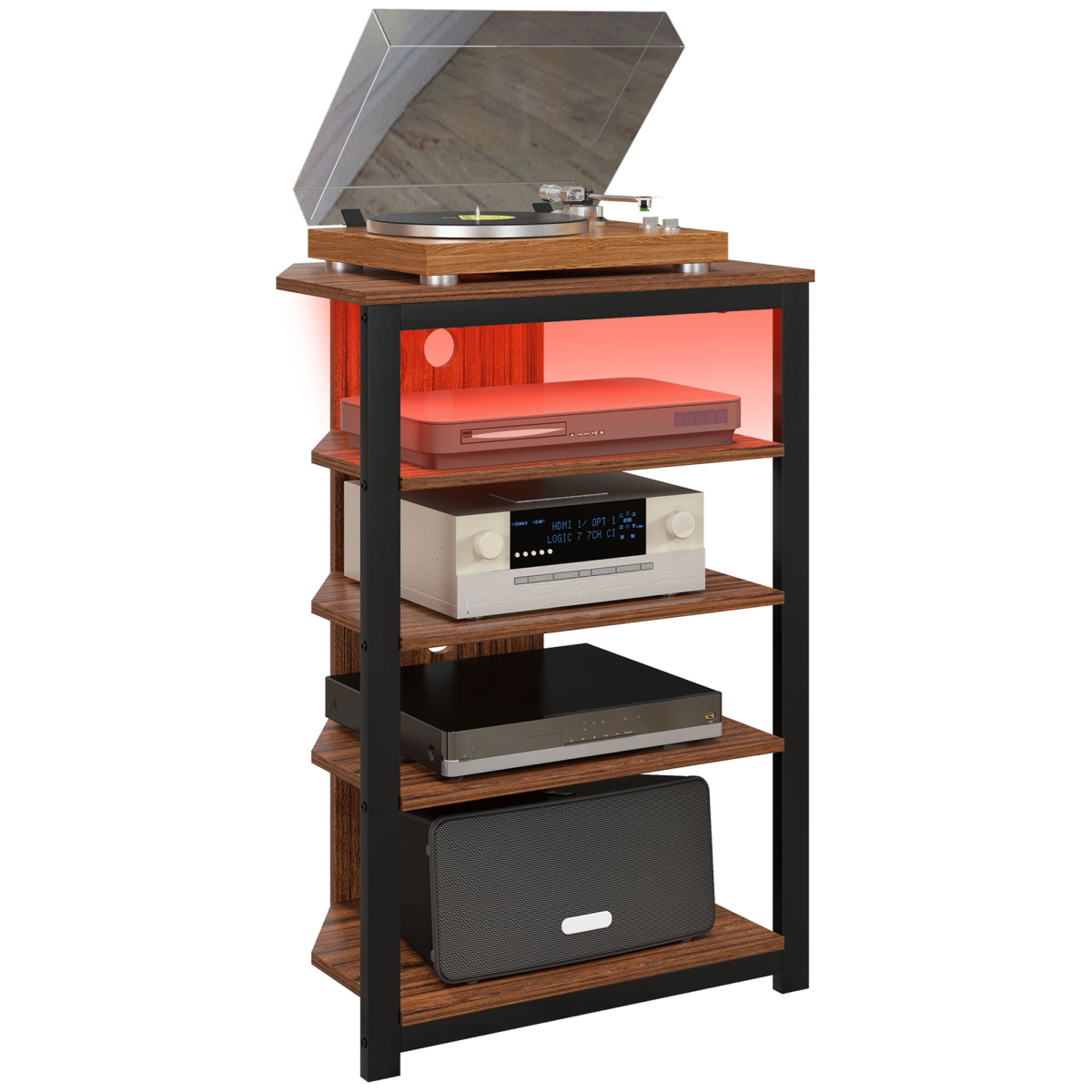 HOMCOM Corner TV Stand with RGB LED Lights and 4-Tier Open Shelves – Compact TV Unit for TVs up to 29 Inches