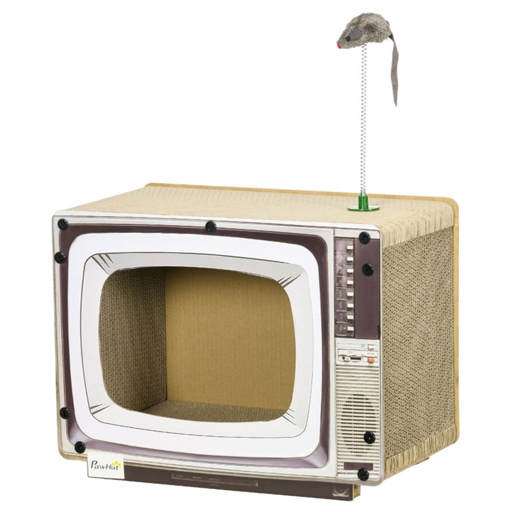 Cardboard Cat House & Scratching Board with TV-Shaped Design – 2-in-1 Corrugated Scratcher