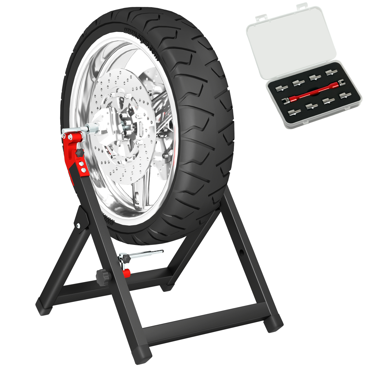 HOMCOM Motorcycle Wheel Balancer Truing Stand with Spoke Wrench – Foldable Steel Frame for Wheels up to 23in, Black