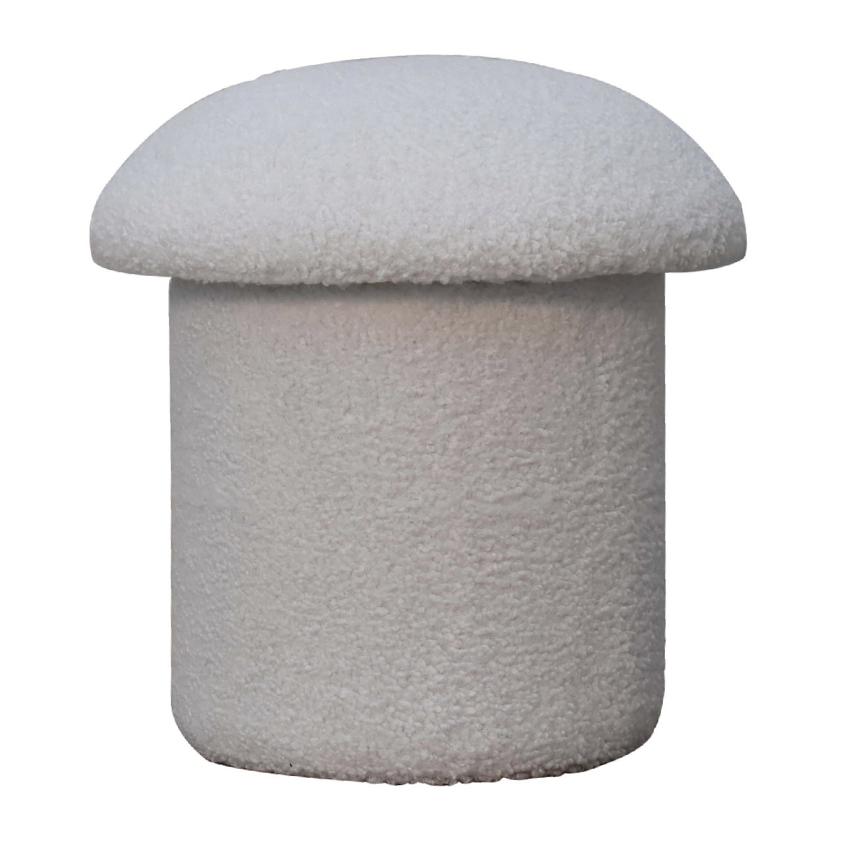 Artisan Furniture Mushroom Footstool in Solid Wood with White Boucle Upholstery – Contemporary Seat, White