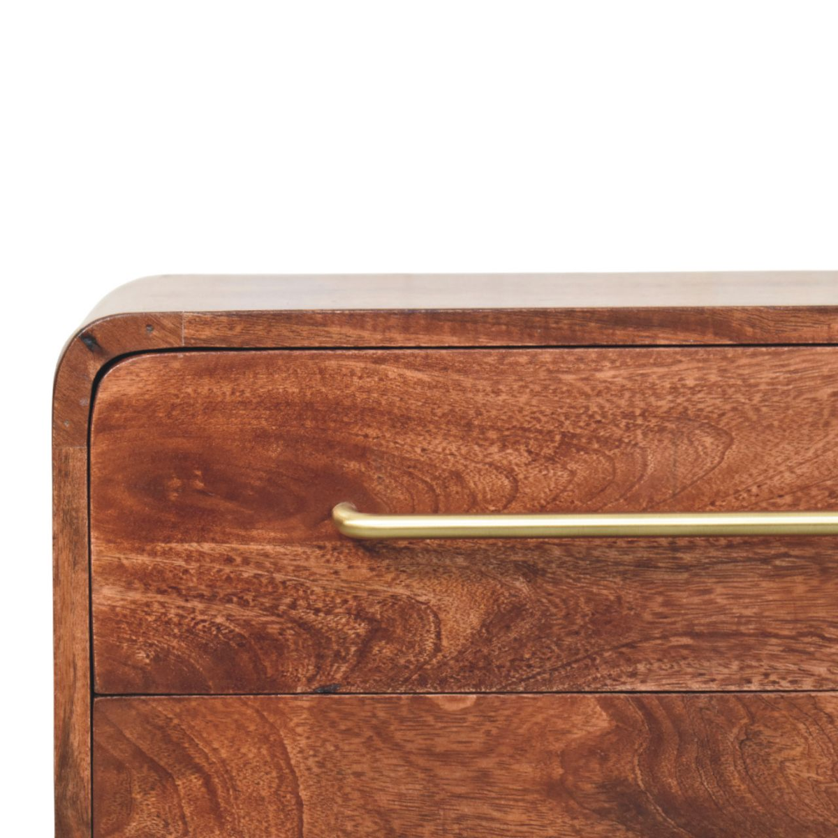 Artisan Furniture Solid Wood 3-Drawer Rounded Chest with Brushed Brass Handles – Winewood Oak, Brown