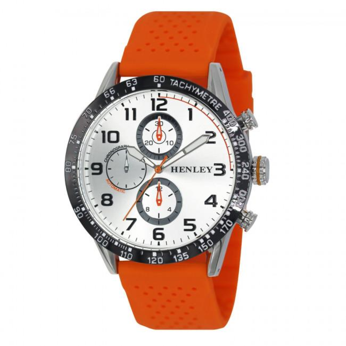 Henley Men's Large Polished Sports Watch, Orange Silicone Strap