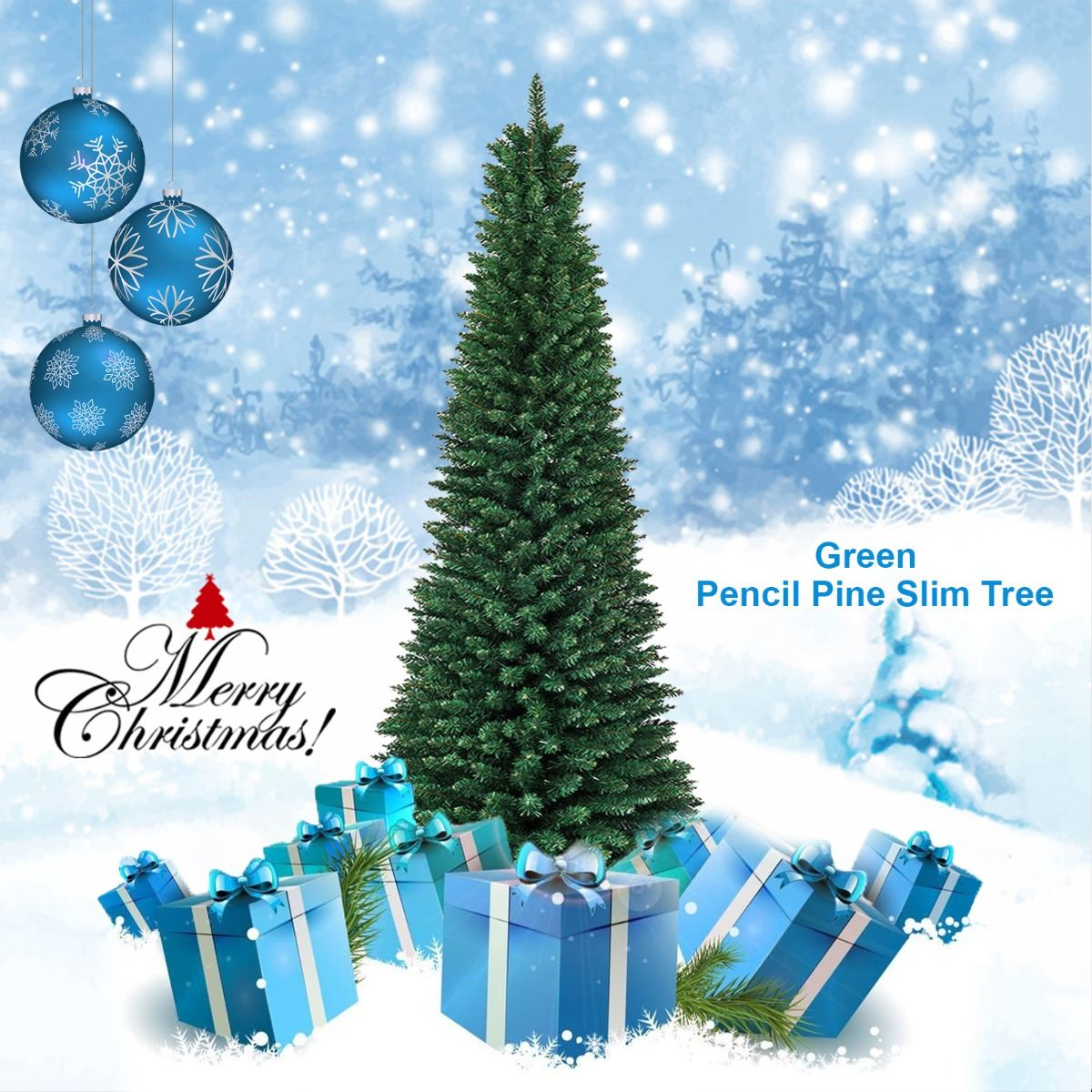 7ft Slim Pencil Artificial Christmas Tree with Bushy Tips – Space-Saving Festive Tree, Green