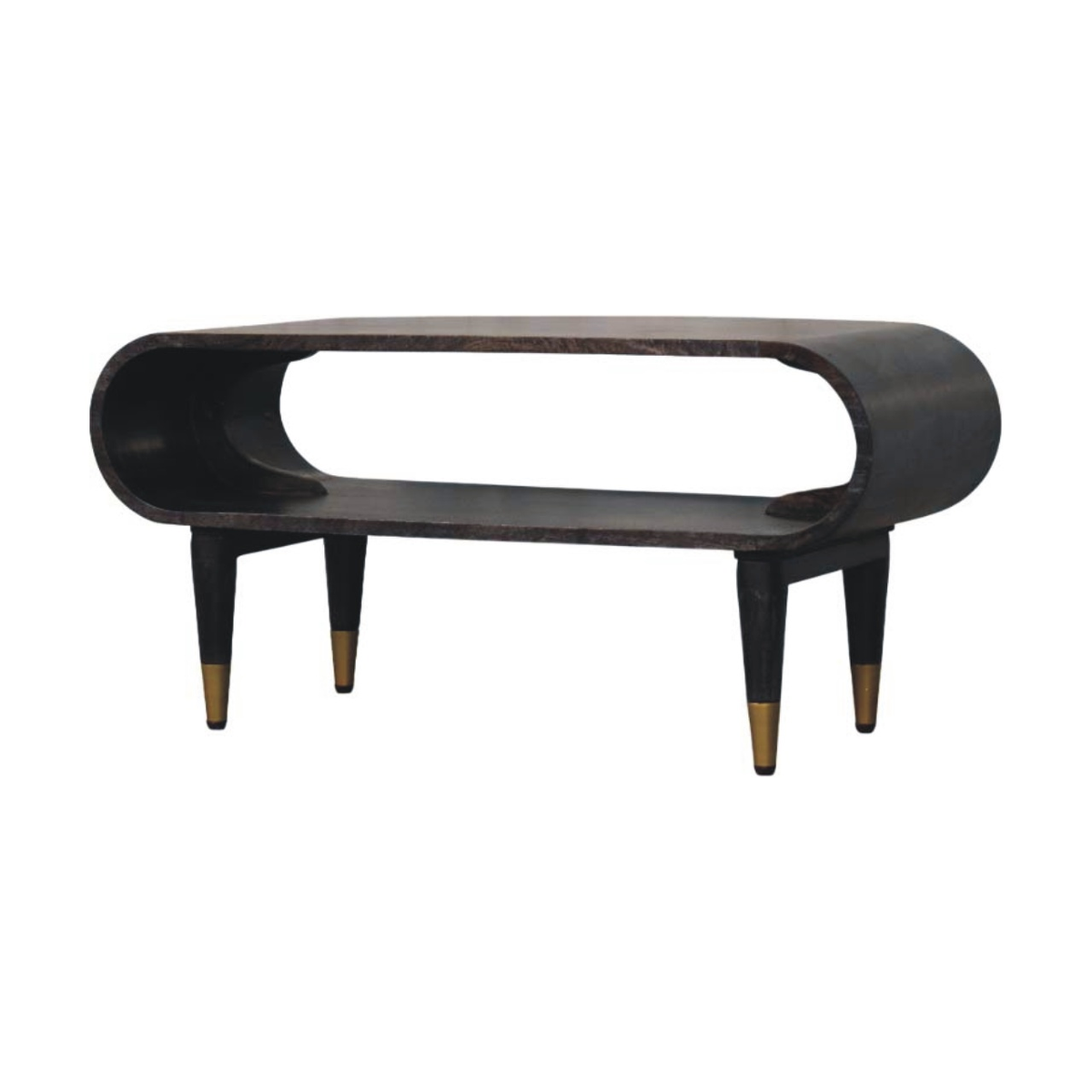 Artisan Furniture Solid Wood Curved Edge Media Unit with Brass-Tipped Legs – Velvet Mocha, Dark Brown
