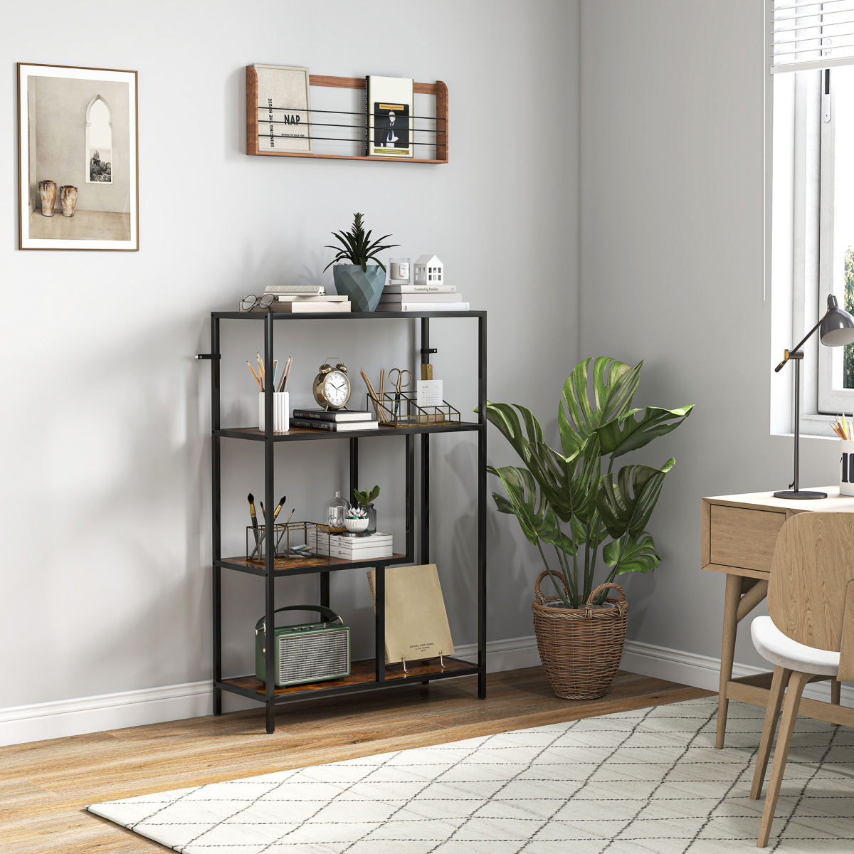 4-Tier Open Bookcase & Display Shelf – Versatile Plant Stand & Room Divider
