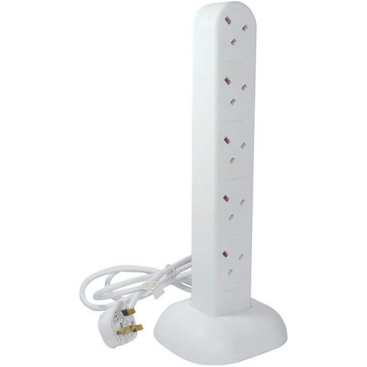 Daewoo 10 Gang Extension Tower Lead, 2 Metre 13A – Tidy Tower Design with Double-Sided Sockets