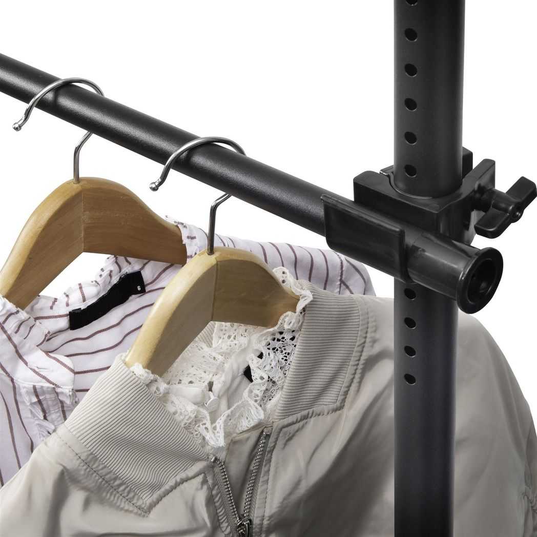 Triple Telescopic Clothes Rail with Shelving – Adjustable Wardrobe Organiser, Black