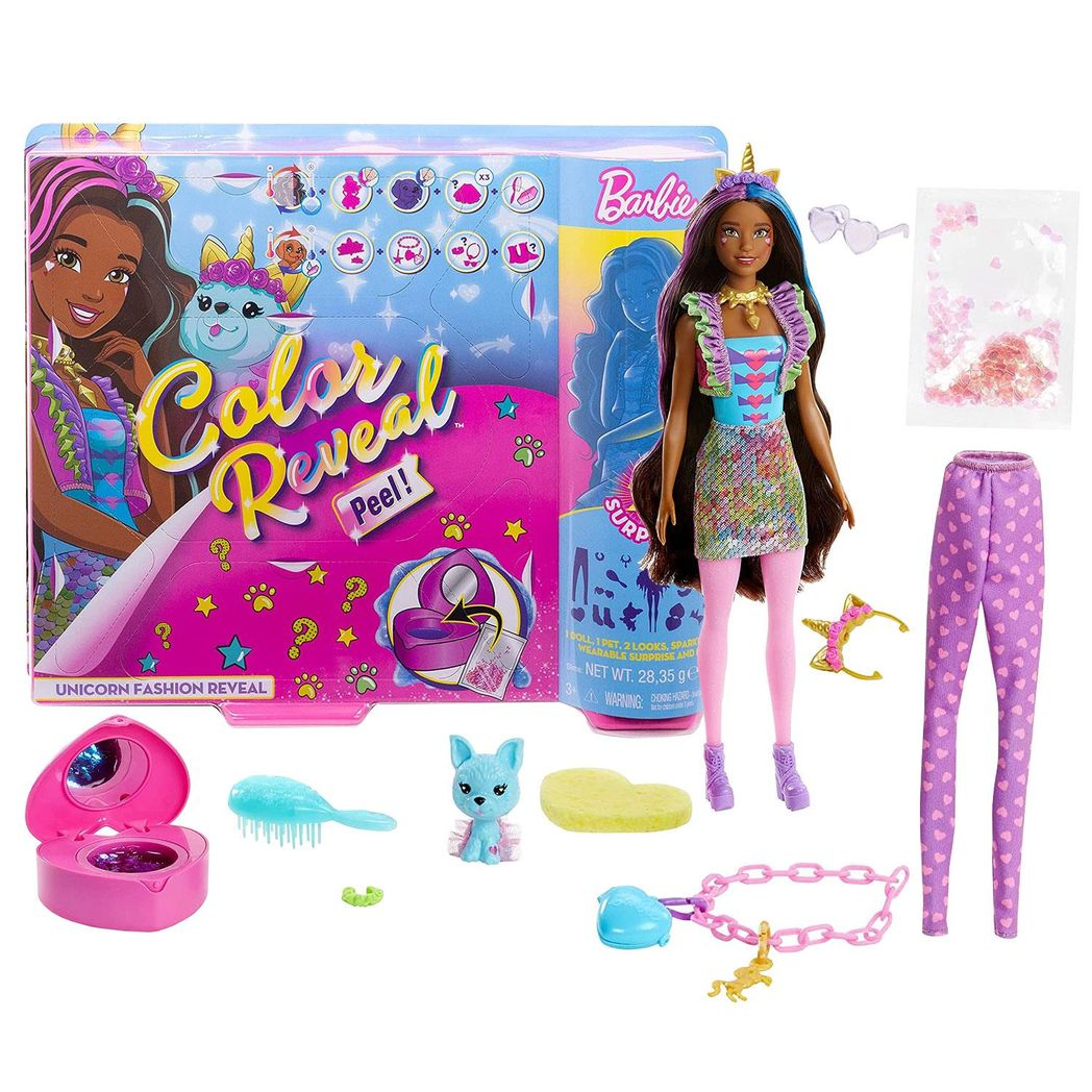 Barbie Colour Reveal Peel Unicorn Doll with 25 Surprises & Accessories – Colour-Change Gift for Kids