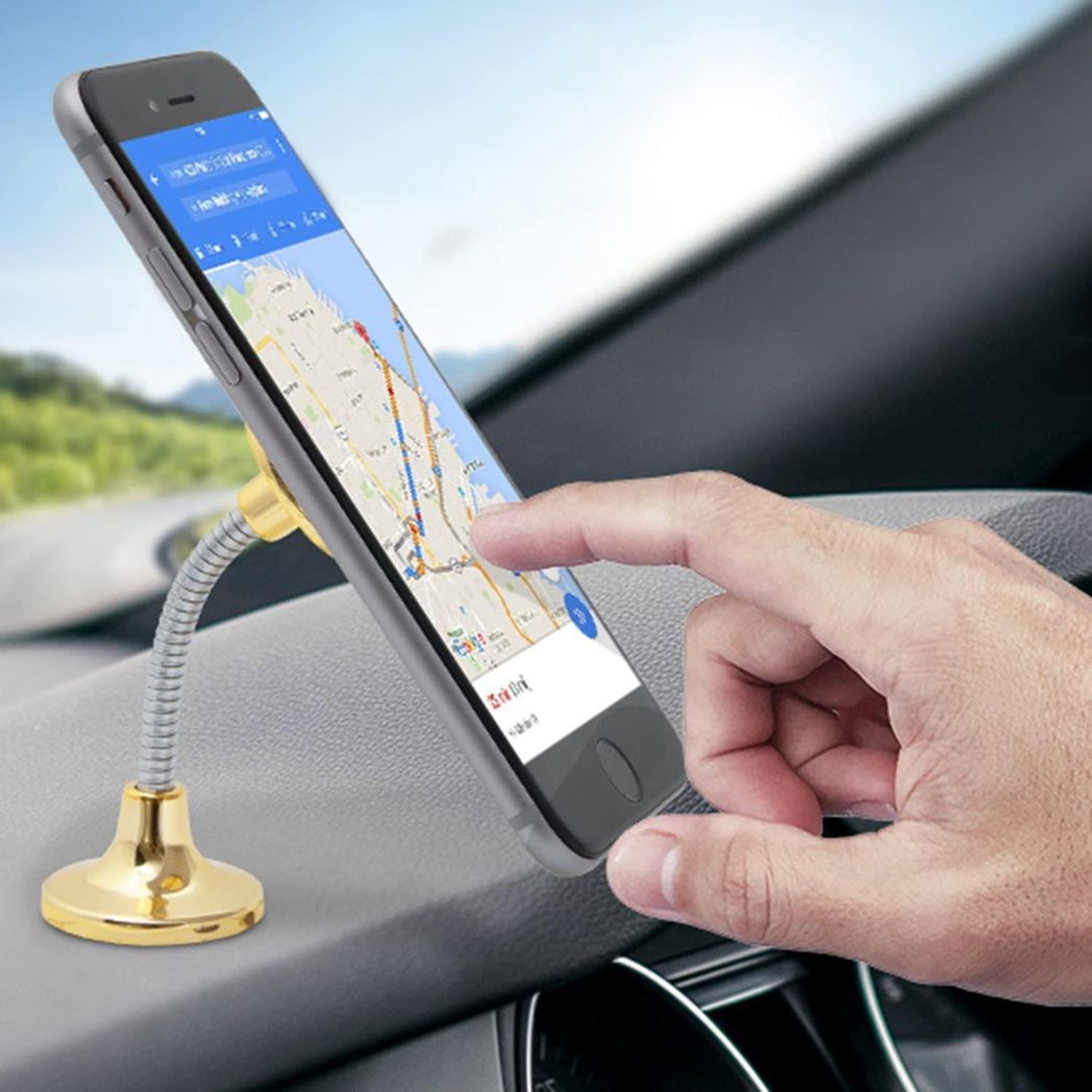 Aquarius Car Spring Magnetic Phone Holder – 360° Rotation, 3M Adhesive, Gold