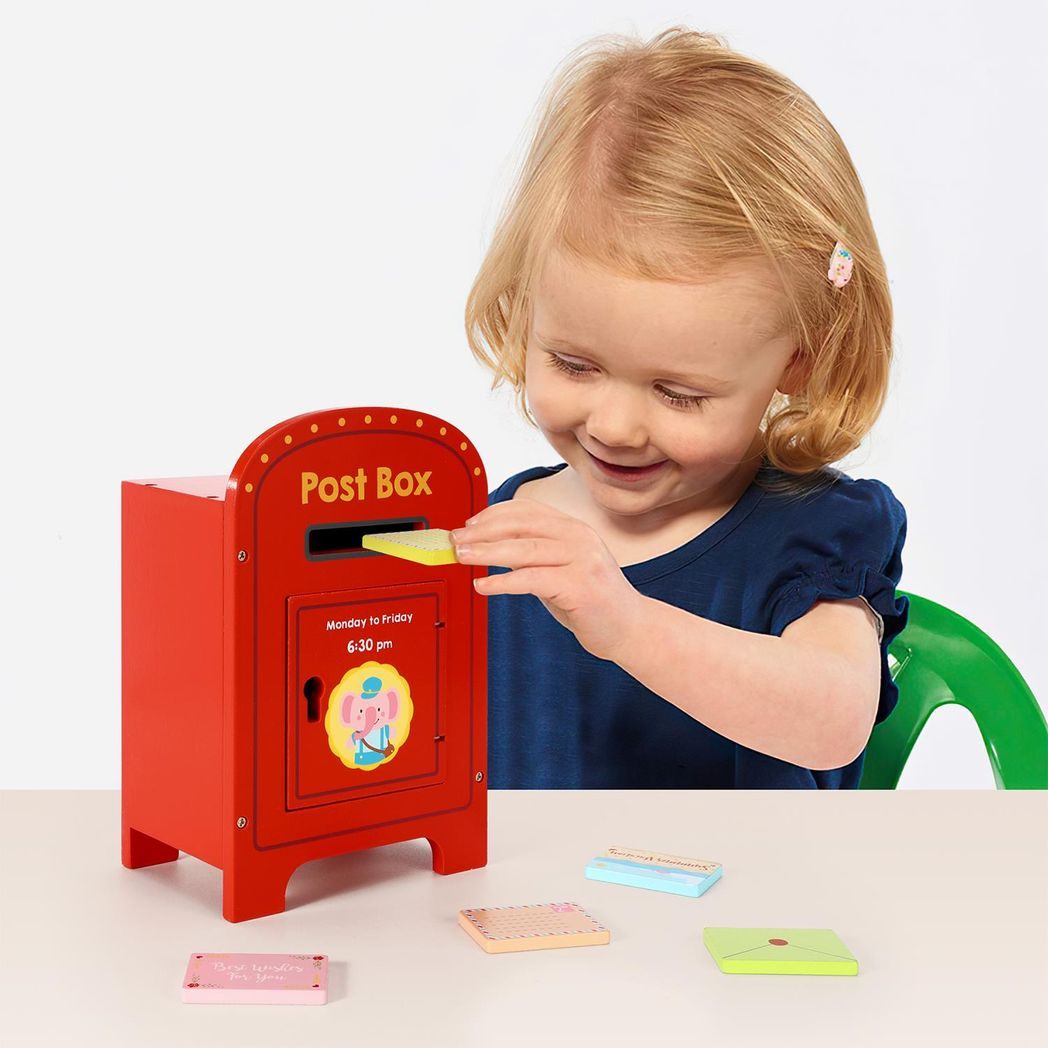 SOKA Wooden Elephant Post Box with Five Wooden Letters – Children's Pretend Play Toy